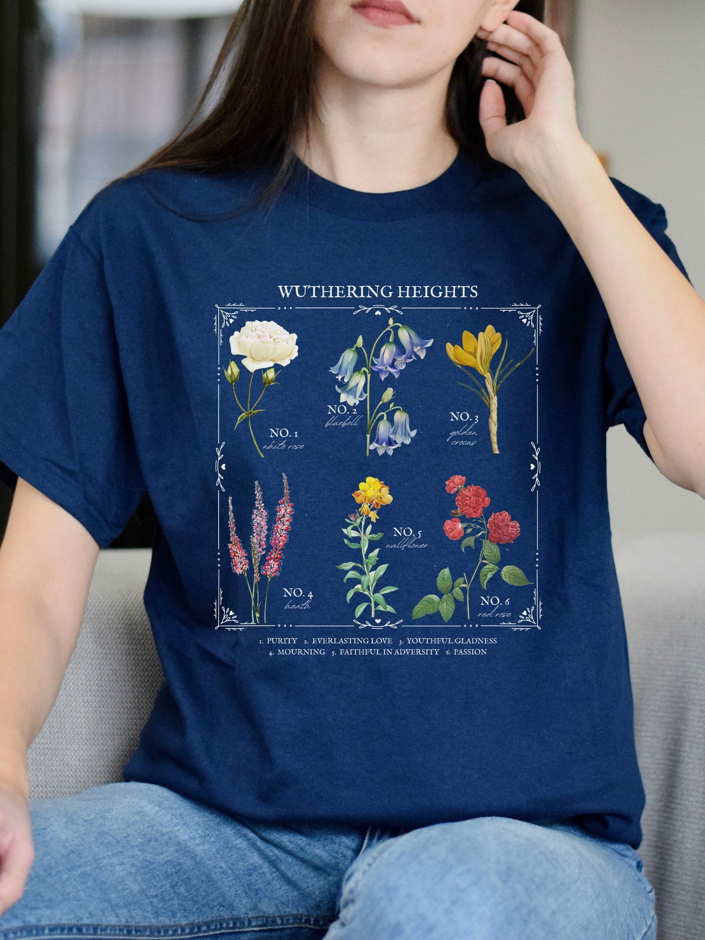 Wuthering Heights Literary Flower Chart * Herbology Floral Tee Shirt Tshirt Bookish Bookworm Gift bronte Poet Literature Shirt Dark Academia