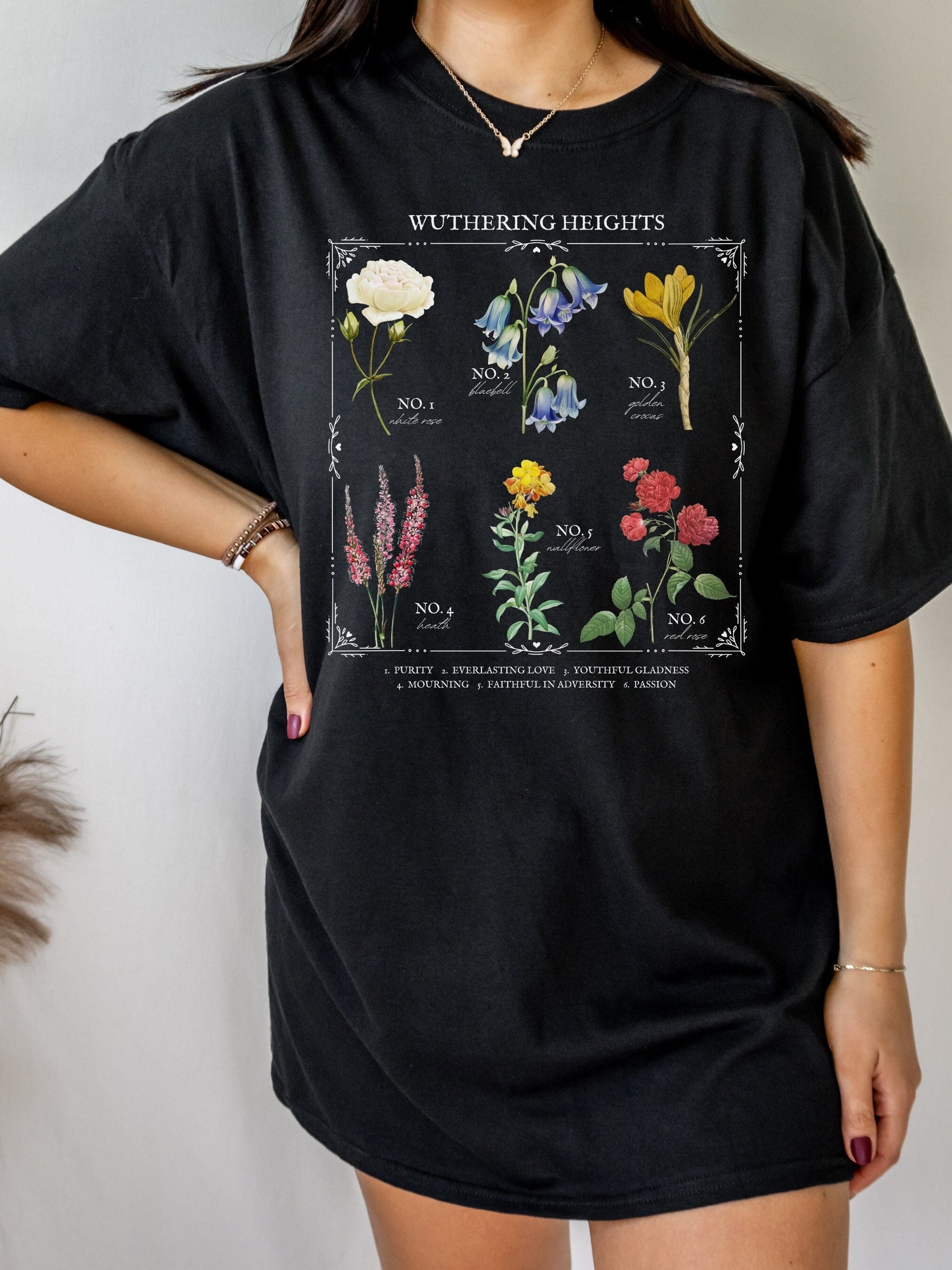 Wuthering Heights Literary Flower Chart * Herbology Floral Tee Shirt Tshirt Bookish Bookworm Gift bronte Poet Literature Shirt Dark Academia