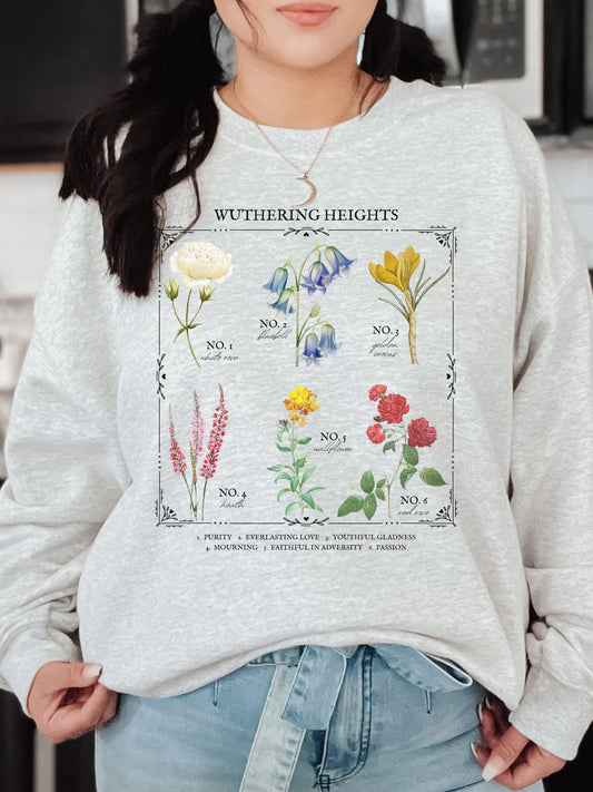 Wuthering Heights Literary Flower Chart * Herbology Floral Sweatshirt Bookish Bookworm Gift bronte Poet Literature Shirt Dark Light Academia