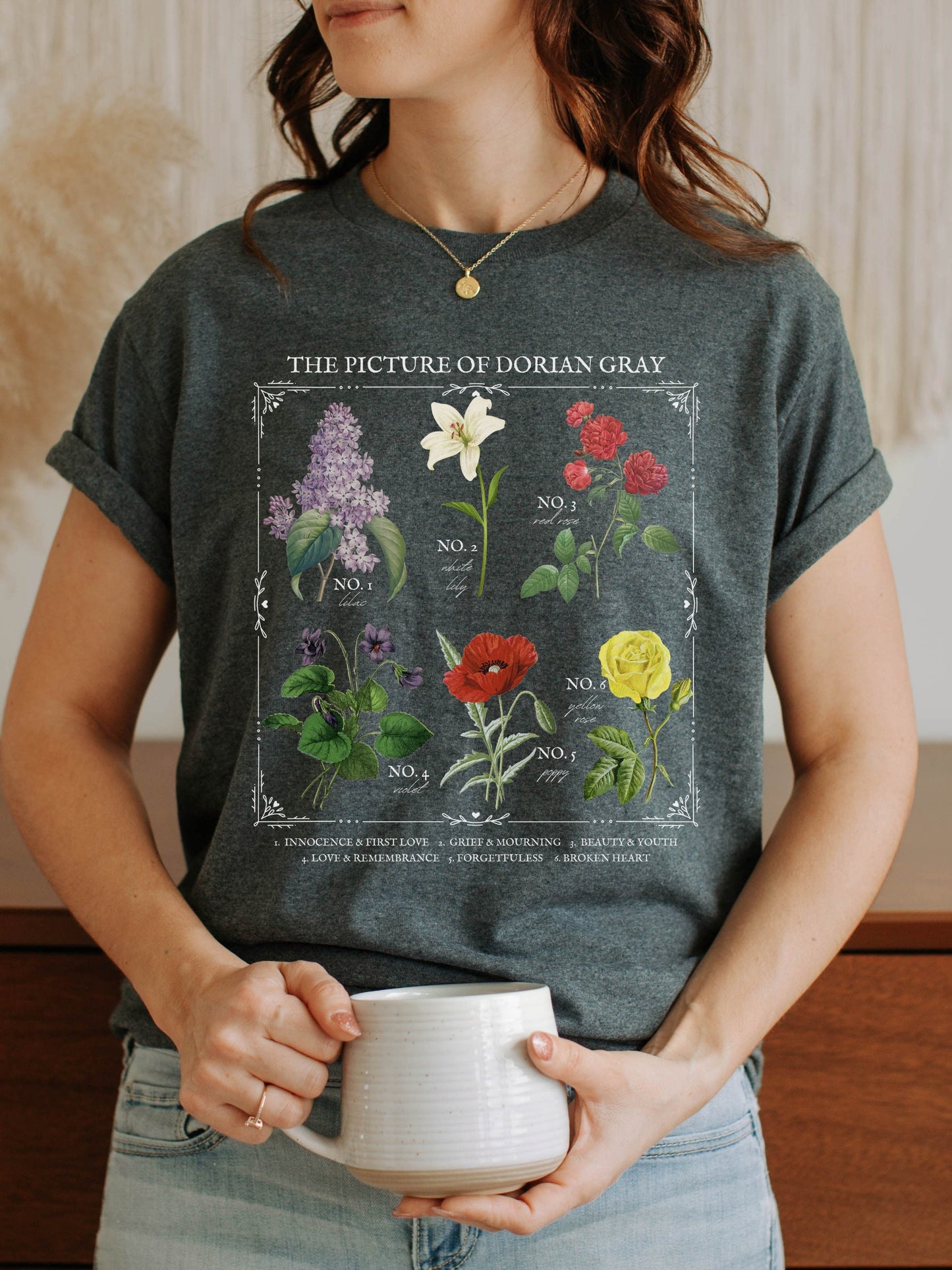 Picture of Dorian Gray Literary Flower Chart * Herbology Floral Tee Shirt Bookish Bookworm Gift oscar wilde Poet Literature Dark Academia