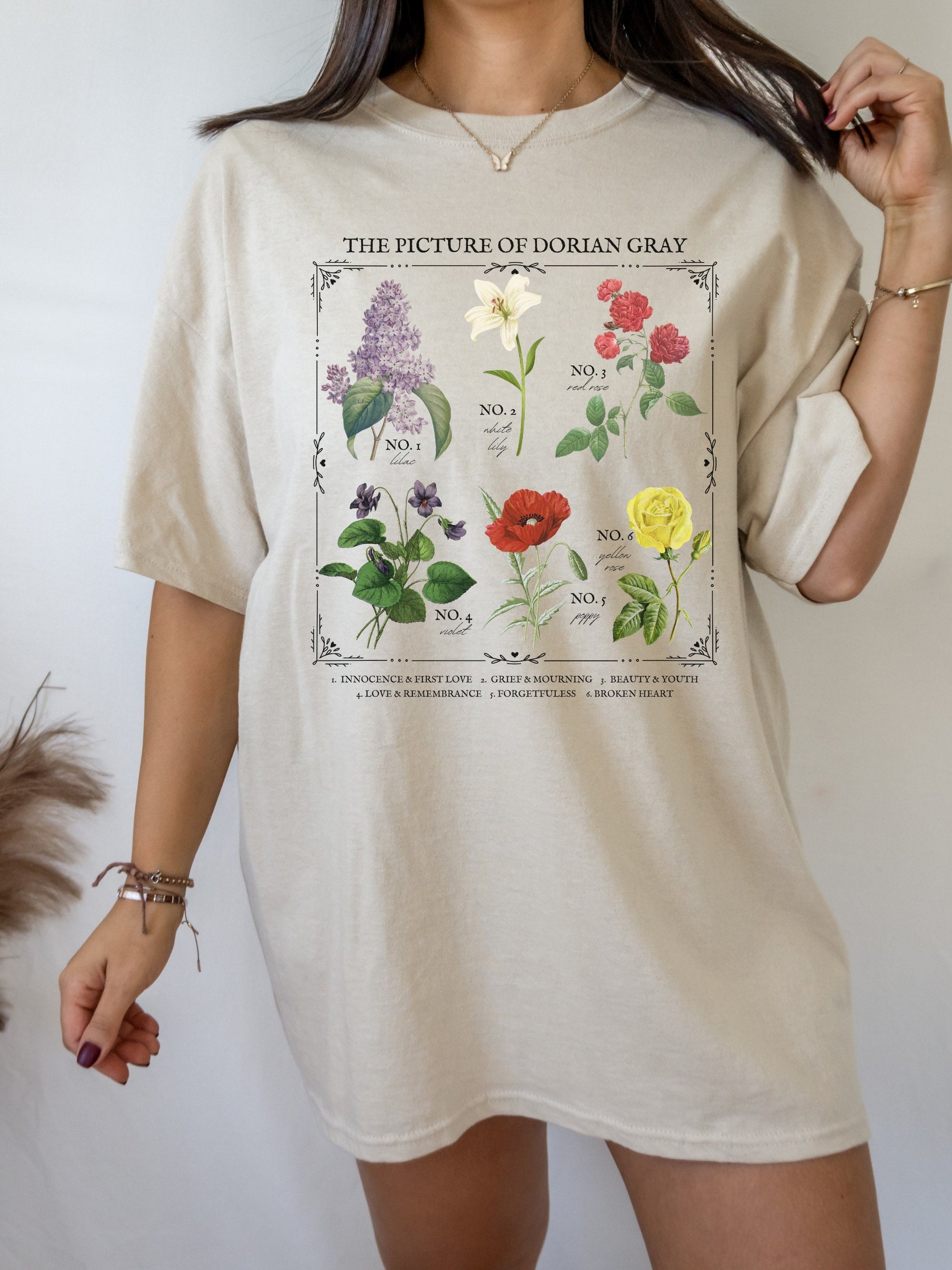 Picture of Dorian Gray Literary Flower Chart * Herbology Floral Tee Shirt Bookish Bookworm Gift oscar wilde Poet Literature Dark Academia