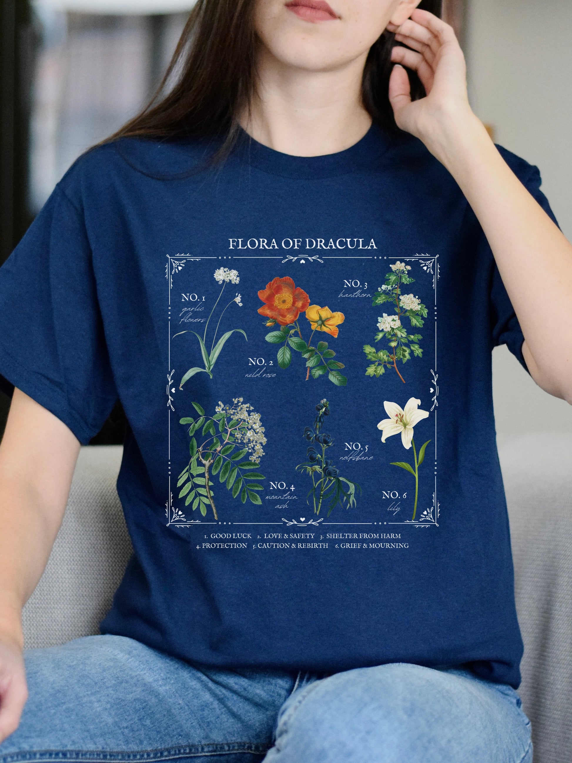 Flora of Dracula Literary Flower Chart * Herbology Floral Tee Shirt Bookish Bookworm Gift * Bram Stoker Poet Literature Dark Gothic Academia