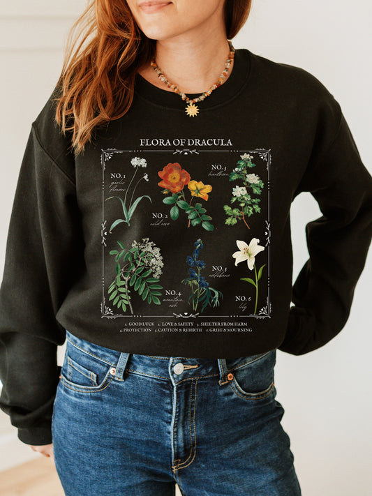 Flora of Dracula Literary Flower Chart * Herbology Floral Sweatshirt Bookish Bookworm Gift Bram Stoker Poet Literature Dark Gothic Academia