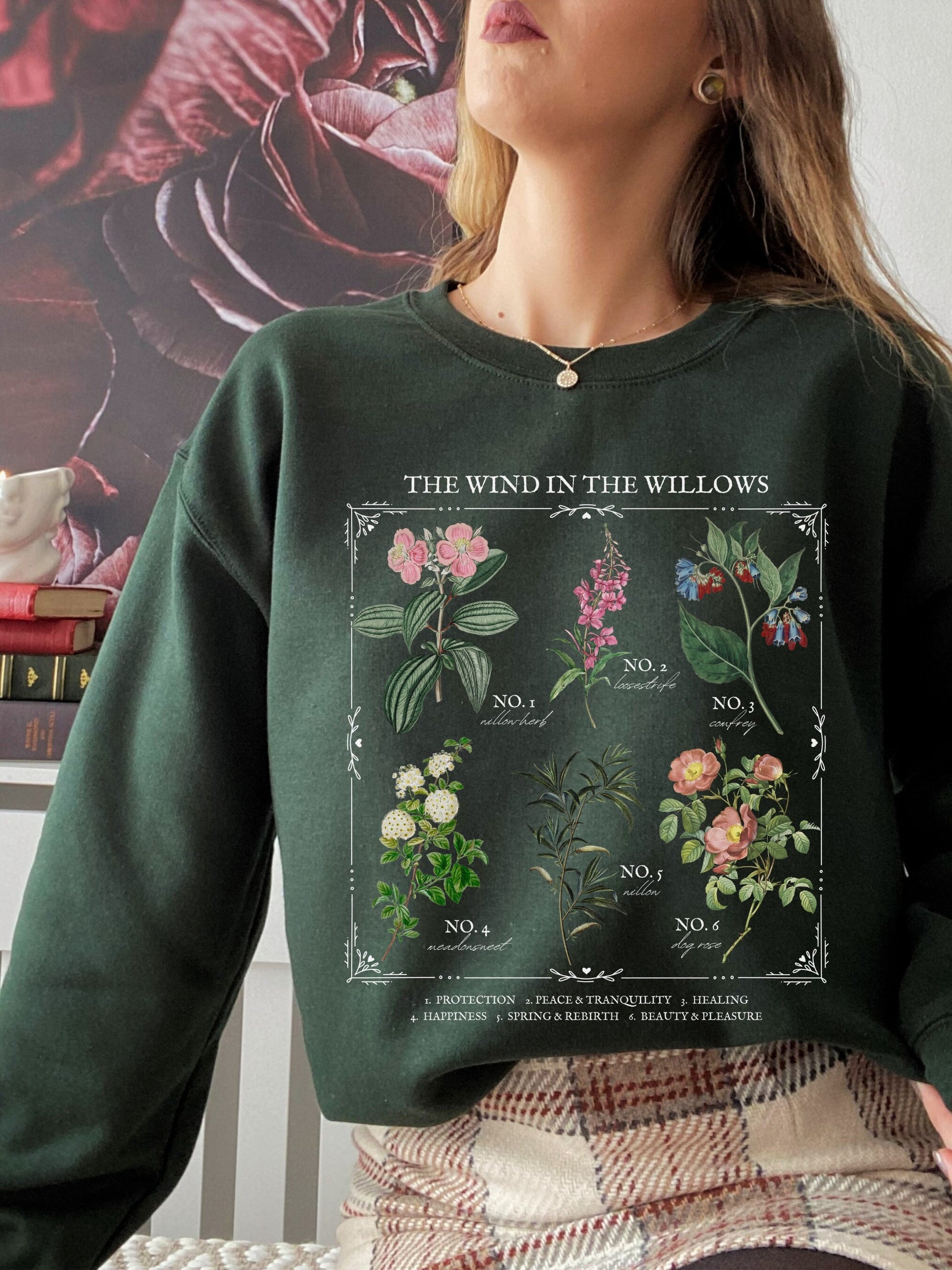 The Wind in the Willows Literary Flower Chart Herbology Floral Sweatshirt Bookish Merch Gift Cottagecore Goblincore Literature Dark Academia