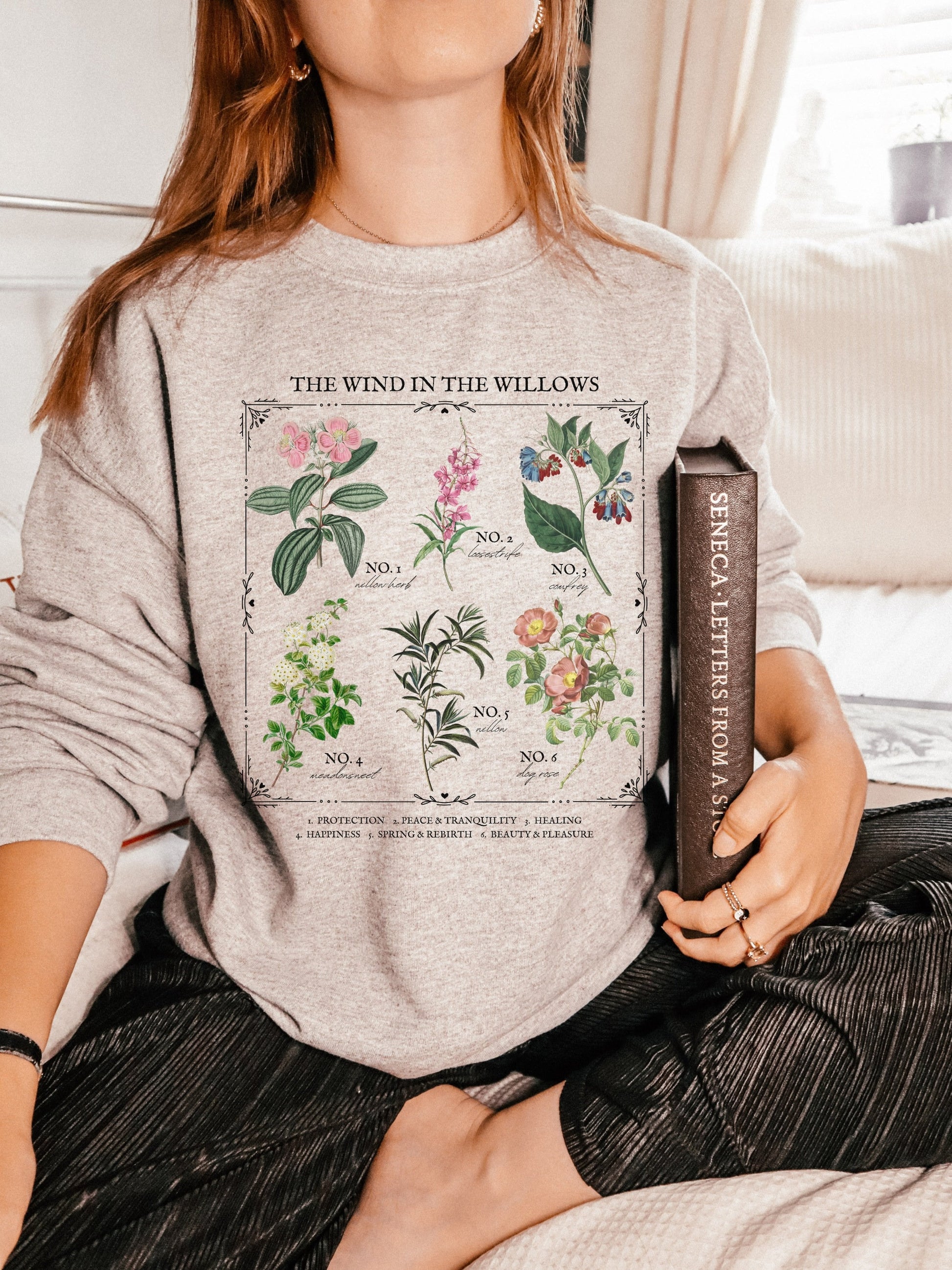 The Wind in the Willows Literary Flower Chart Herbology Floral Sweatshirt Bookish Merch Gift Cottagecore Goblincore Literature Dark Academia