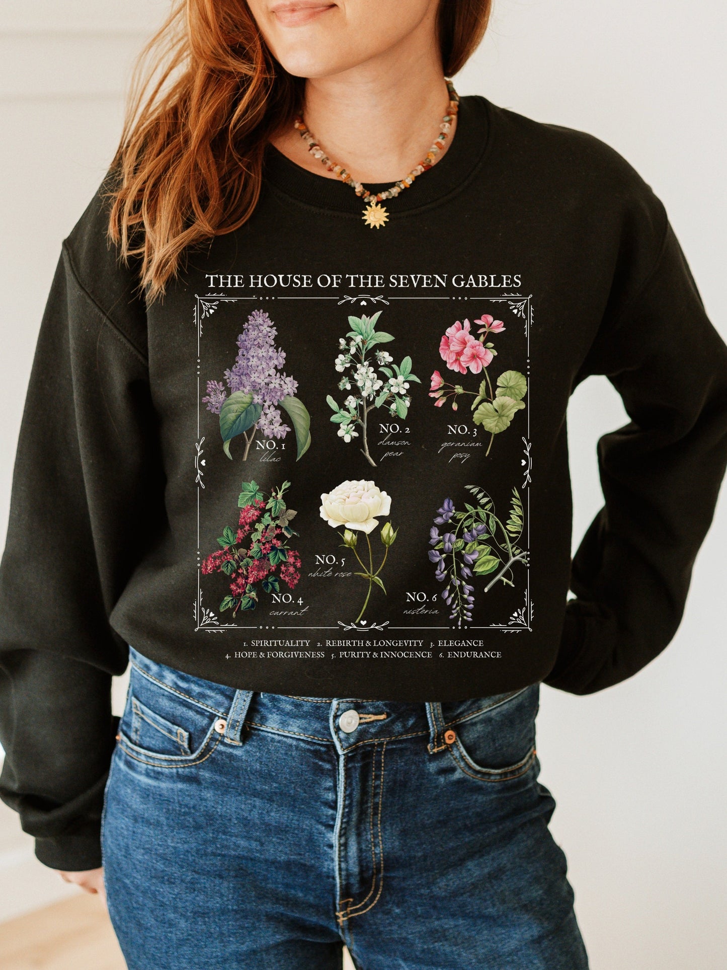 House of the Seven Gables Literary Flower Chart * Herbology Floral Sweatshirt Bookish Merch Bookworm Gift Gothic Literature Dark Academia