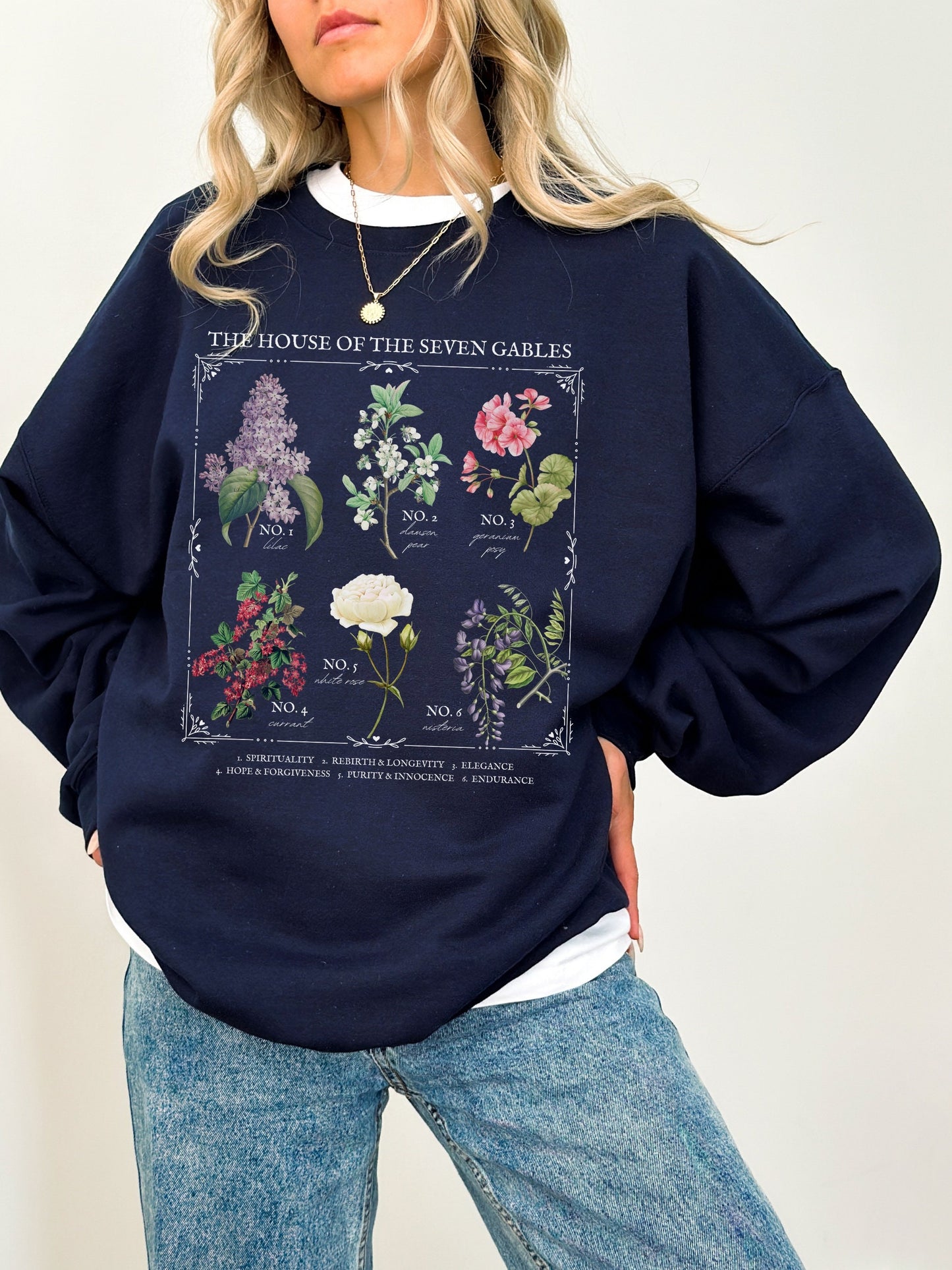 House of the Seven Gables Literary Flower Chart * Herbology Floral Sweatshirt Bookish Merch Bookworm Gift Gothic Literature Dark Academia