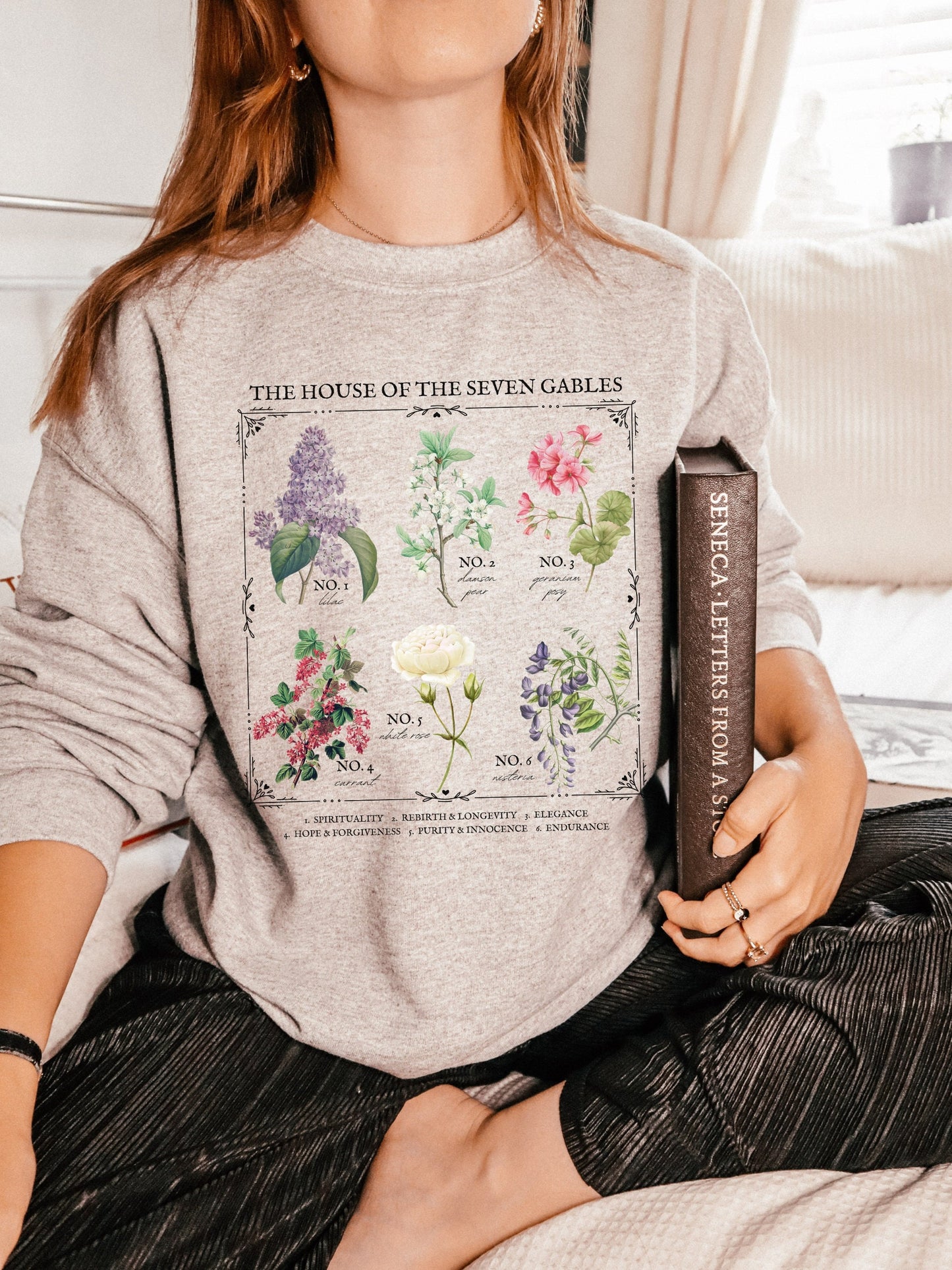 House of the Seven Gables Literary Flower Chart * Herbology Floral Sweatshirt Bookish Merch Bookworm Gift Gothic Literature Dark Academia