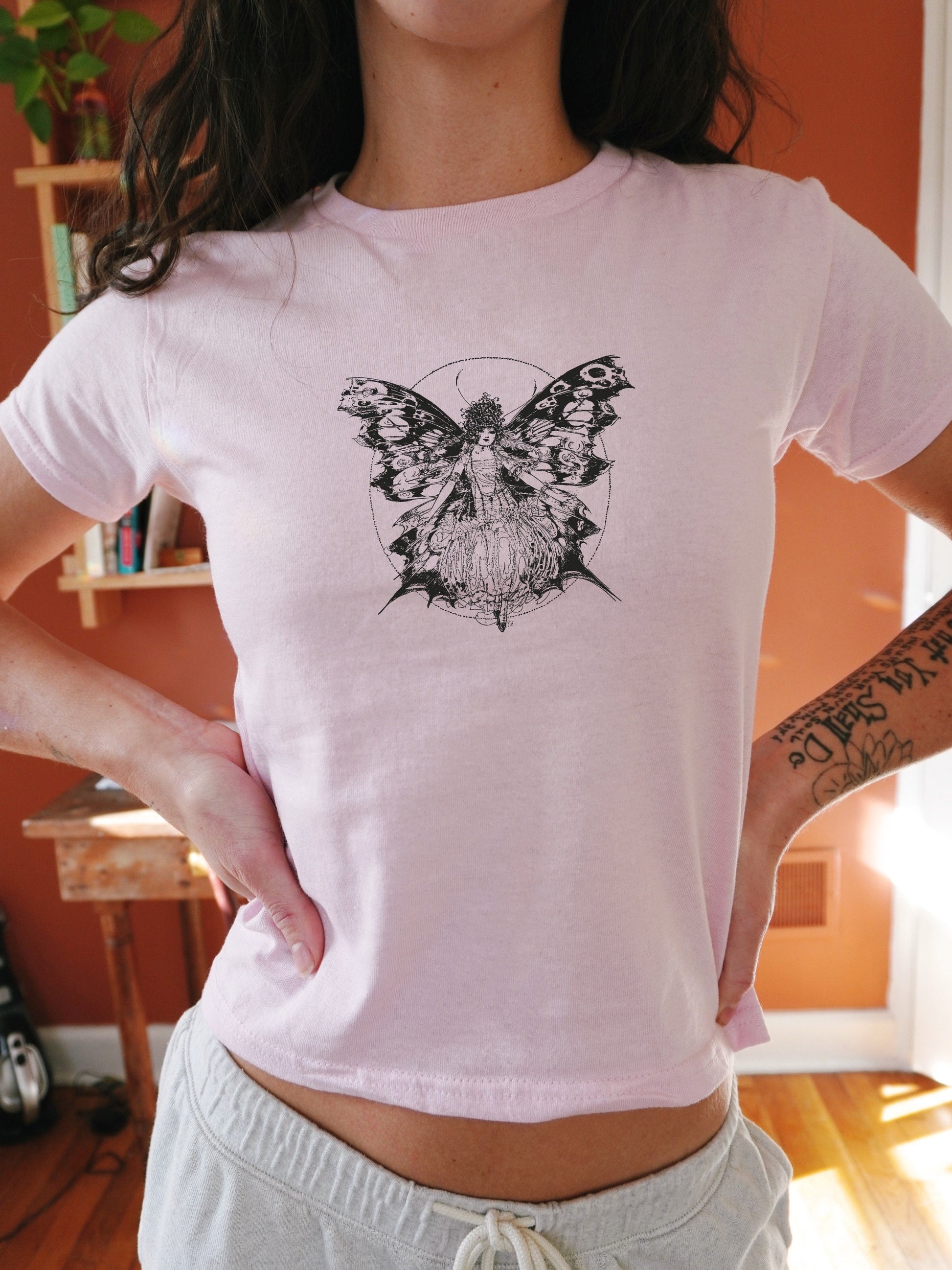 Vintage butterfly fairy y2k cotton baby tee * Bookish Fairytale Fairycore Whimsigoth Coquette Dark Light Academia Aesthetic Clothes Gift