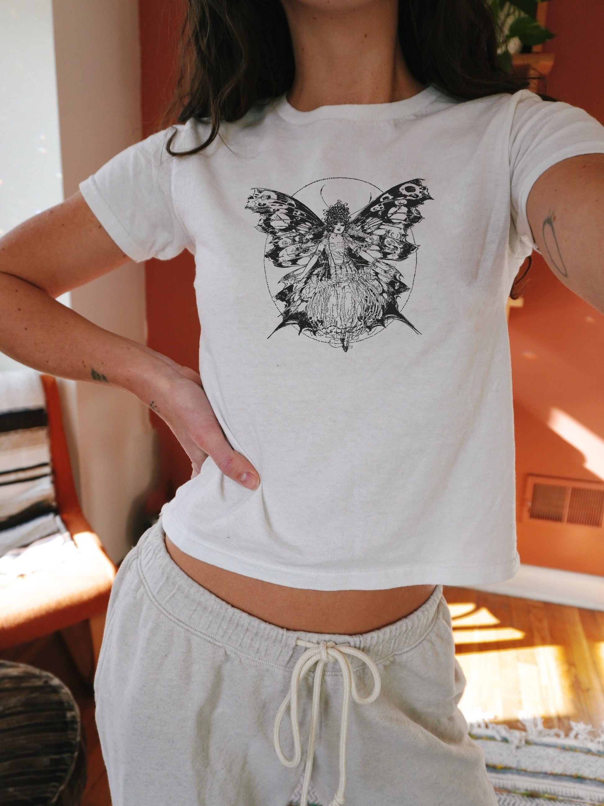 Vintage butterfly fairy y2k cotton baby tee * Bookish Fairytale Fairycore Whimsigoth Coquette Dark Light Academia Aesthetic Clothes Gift