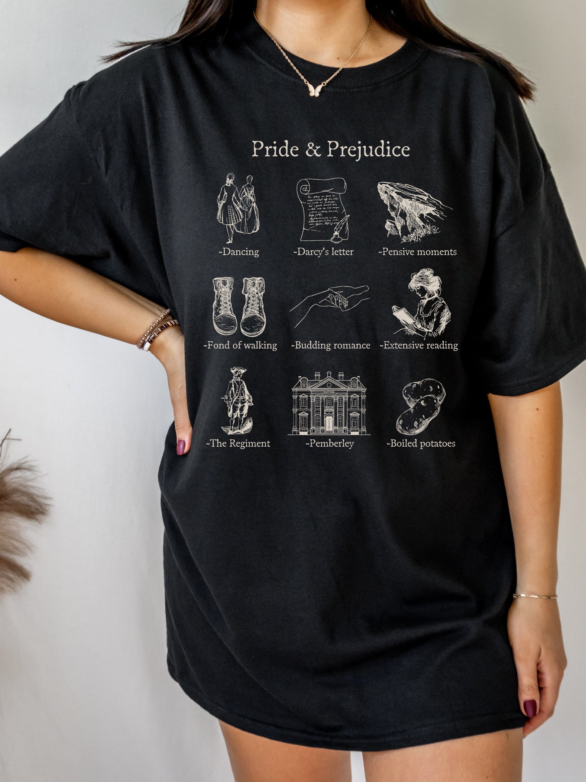 Pride & Prejudice Icon Chart Tee Shirt Tshirt Cottagecore Jane Austen Book Fandom Subtle Merch Bookish Reader Gift Book Lover Pemberly Darcy