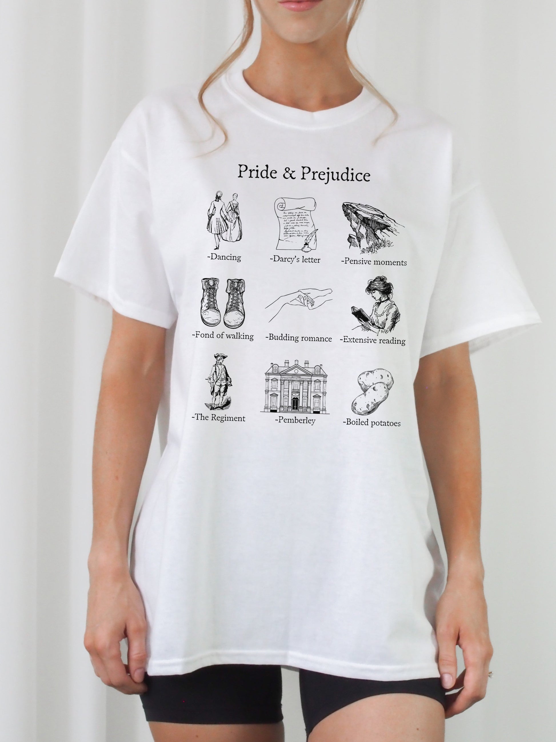 Pride & Prejudice Icon Chart Tee Shirt Tshirt Cottagecore Jane Austen Book Fandom Subtle Merch Bookish Reader Gift Book Lover Pemberly Darcy