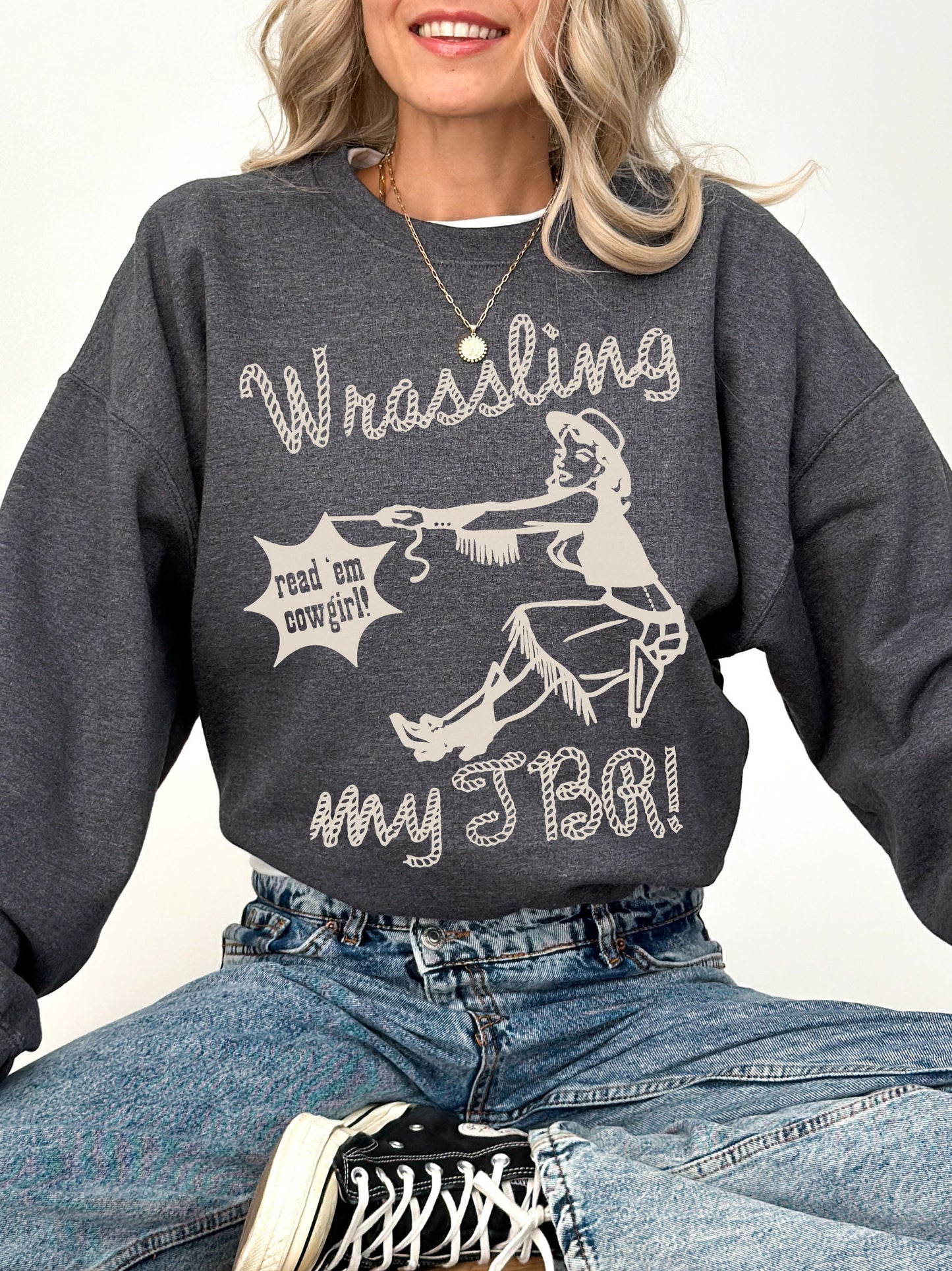 Bookish Retro Cowgirl Sweatshirt Death by TBR * Cowboy Western Romance * Hot Girls Read Let's Read Chestnut Spring Stfuattdlagg Book Club