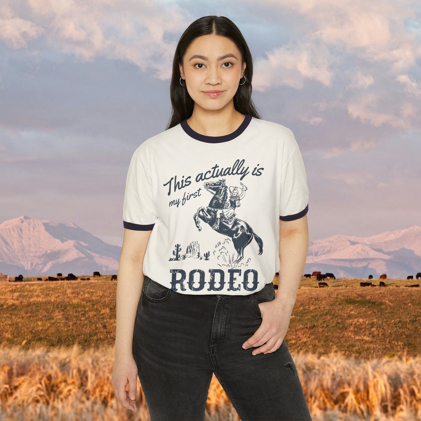 This actually is my first rodeo retro ringer tee * cowboy western romance era vintage country graphic tee long live cowgirls howdy buck wild