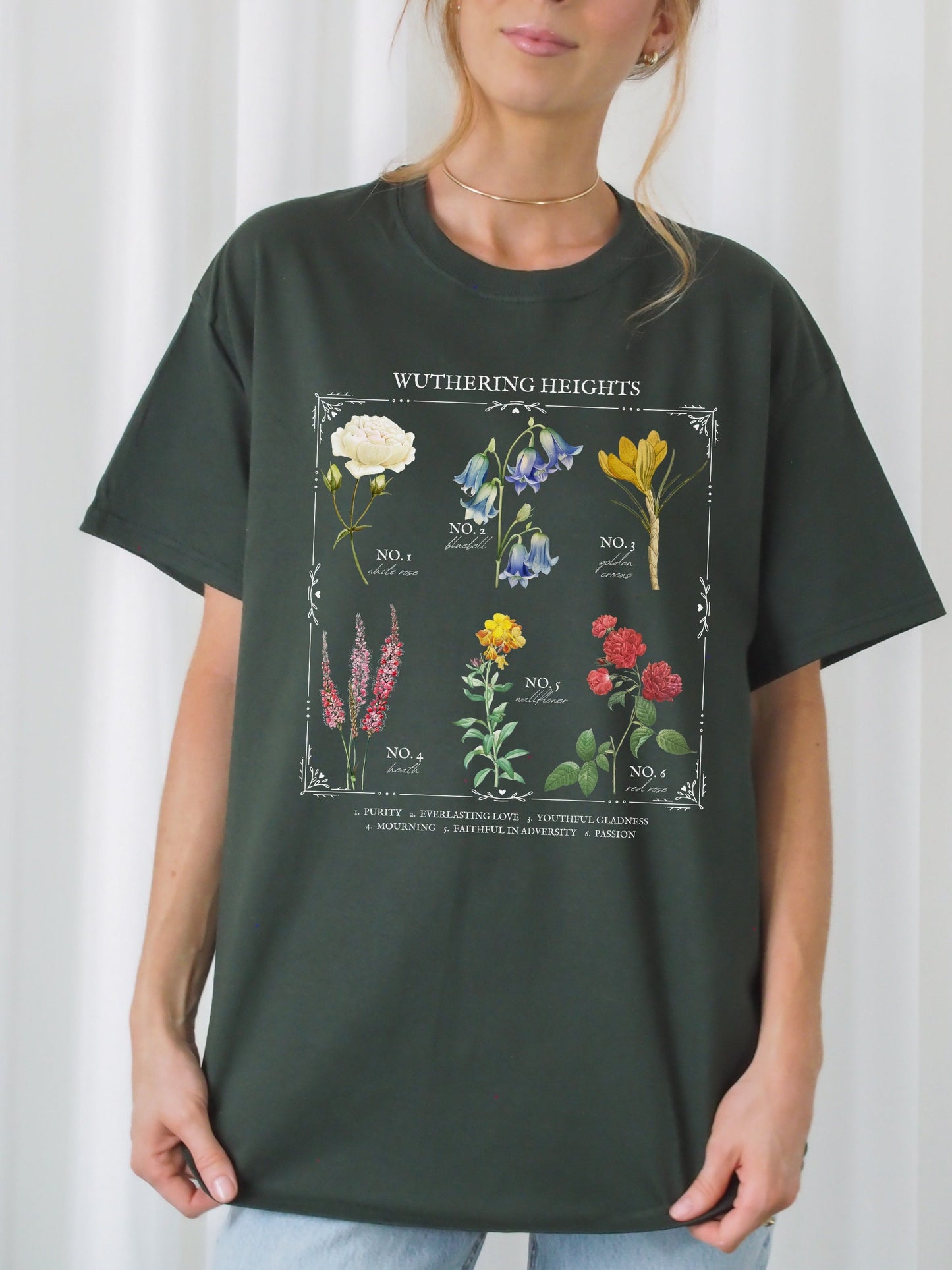 Wuthering Heights Literary Flower Chart * Herbology Floral Tee Shirt Tshirt Bookish Bookworm Gift bronte Poet Literature Shirt Dark Academia