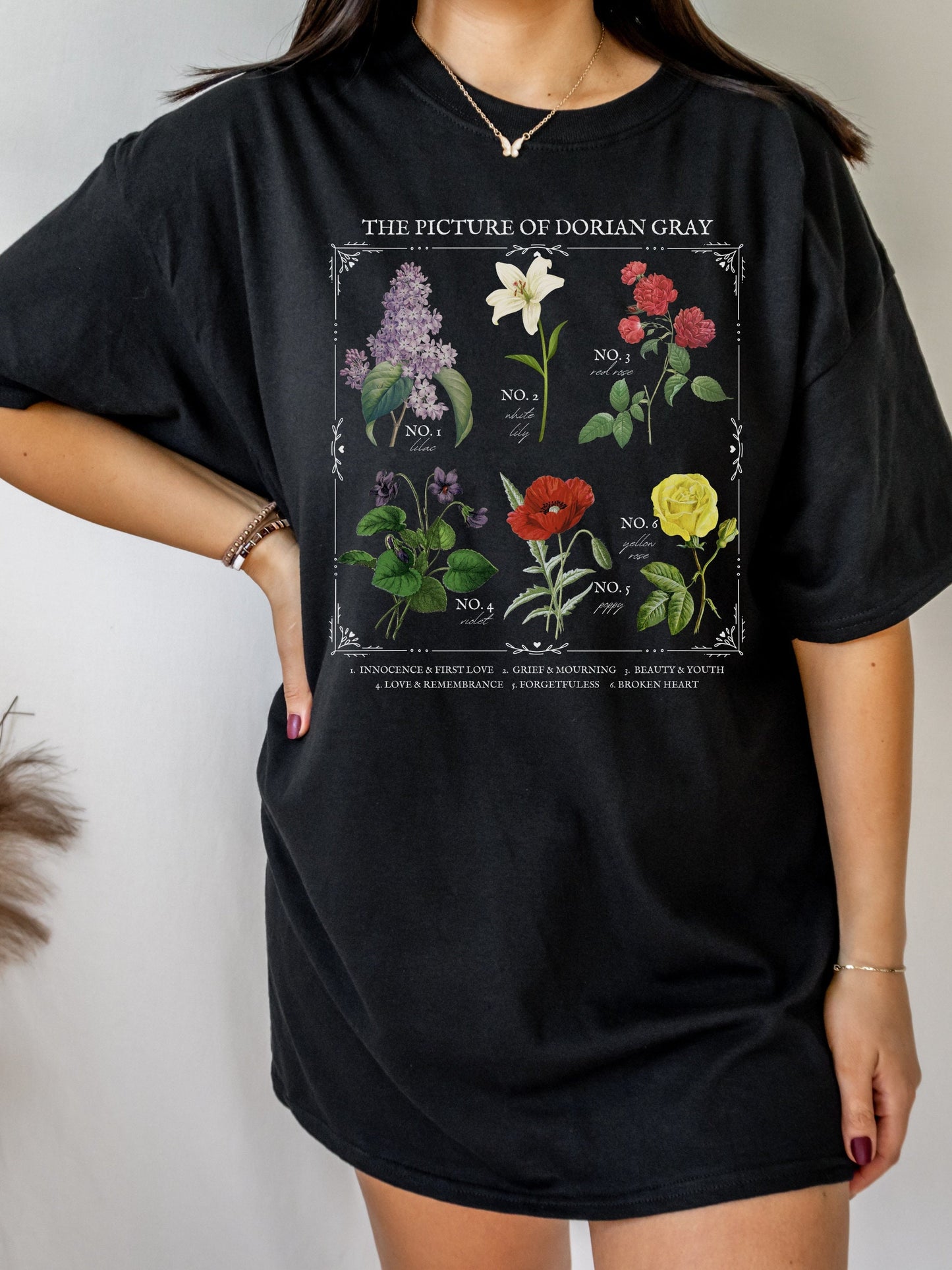 Picture of Dorian Gray Literary Flower Chart * Herbology Floral Tee Shirt Bookish Bookworm Gift oscar wilde Poet Literature Dark Academia