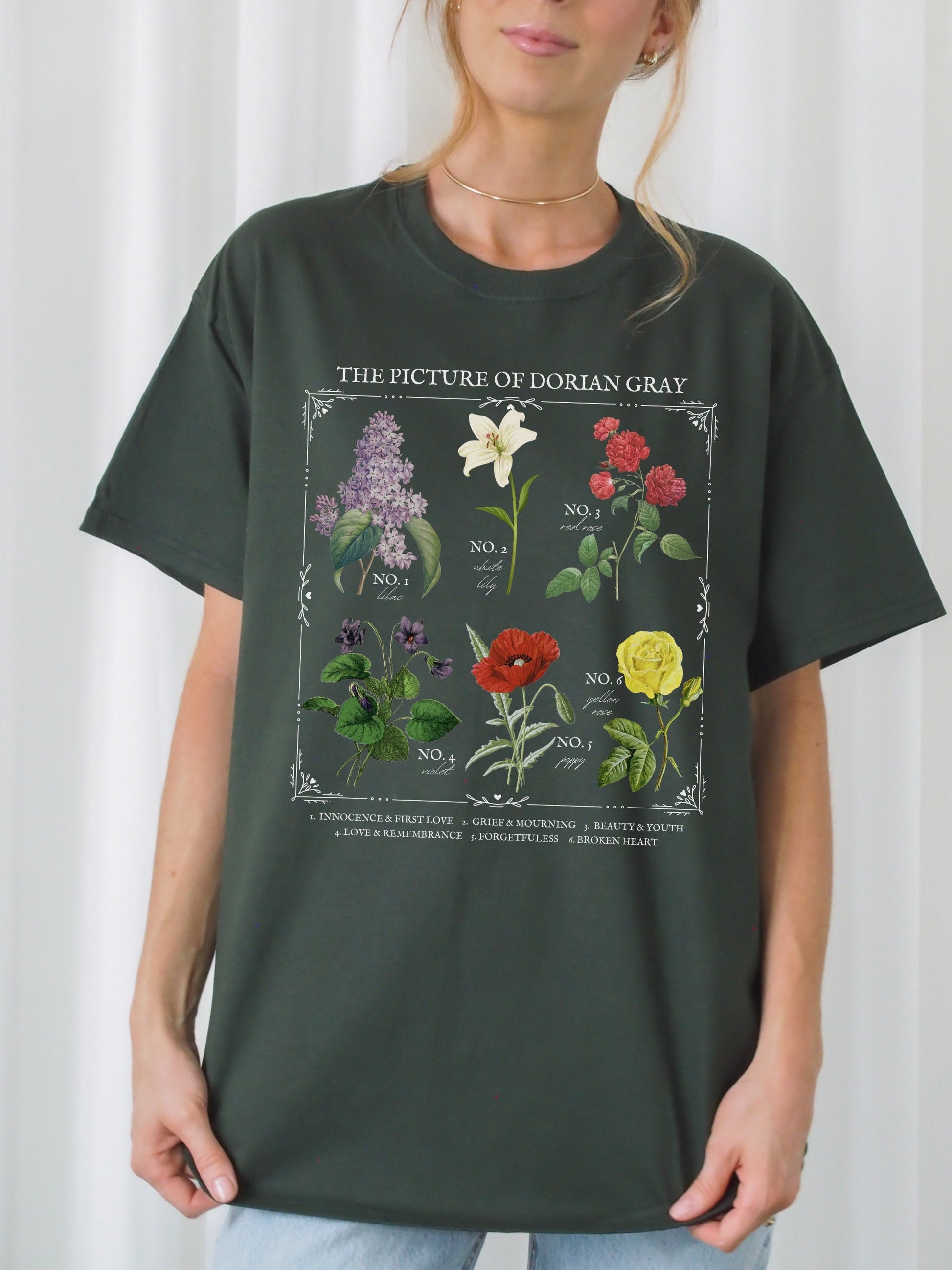 Picture of Dorian Gray Literary Flower Chart * Herbology Floral Tee Shirt Bookish Bookworm Gift oscar wilde Poet Literature Dark Academia