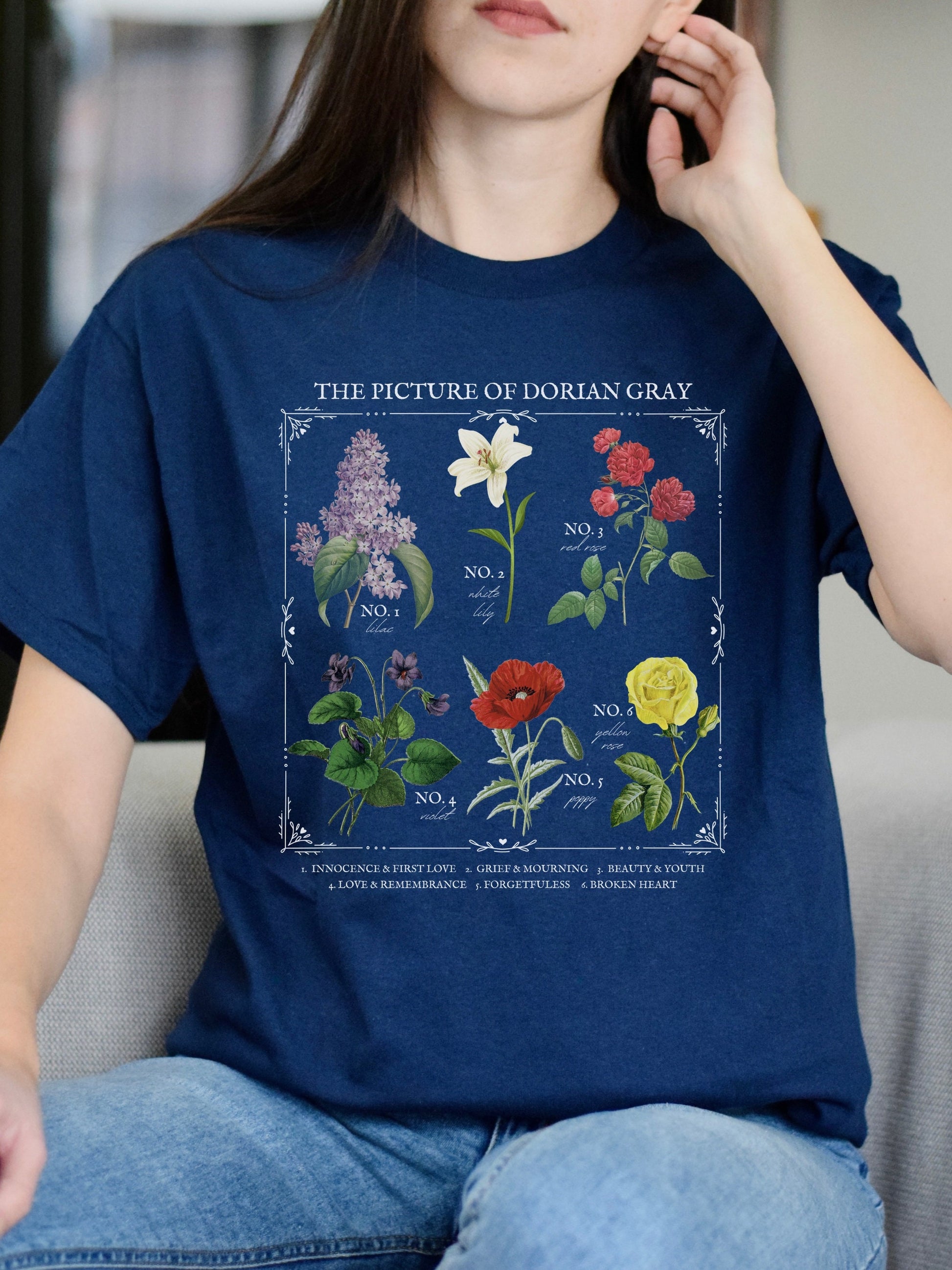 Picture of Dorian Gray Literary Flower Chart * Herbology Floral Tee Shirt Bookish Bookworm Gift oscar wilde Poet Literature Dark Academia