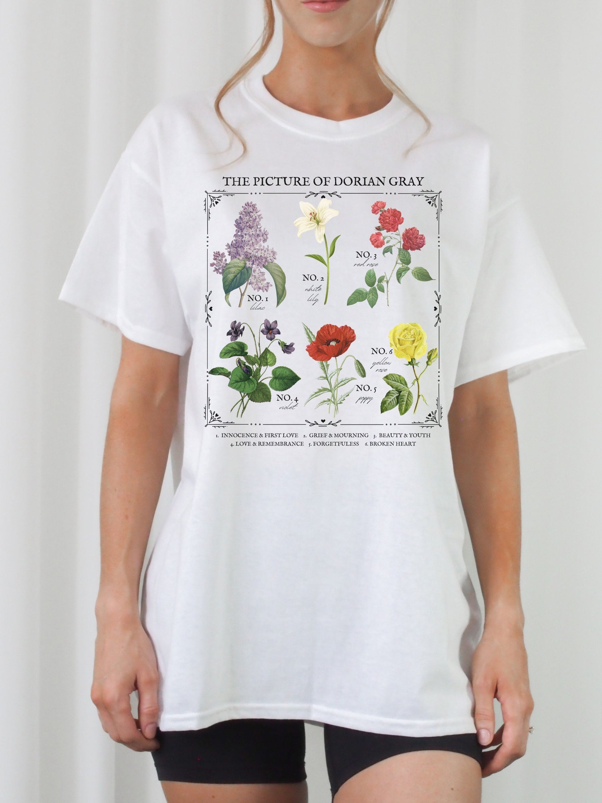 Picture of Dorian Gray Literary Flower Chart * Herbology Floral Tee Shirt Bookish Bookworm Gift oscar wilde Poet Literature Dark Academia