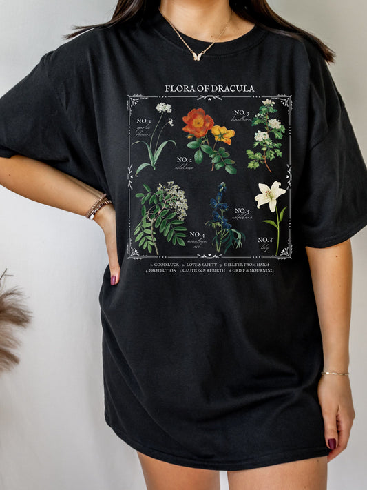 Flora of Dracula Literary Flower Chart * Herbology Floral Tee Shirt Bookish Bookworm Gift * Bram Stoker Poet Literature Dark Gothic Academia