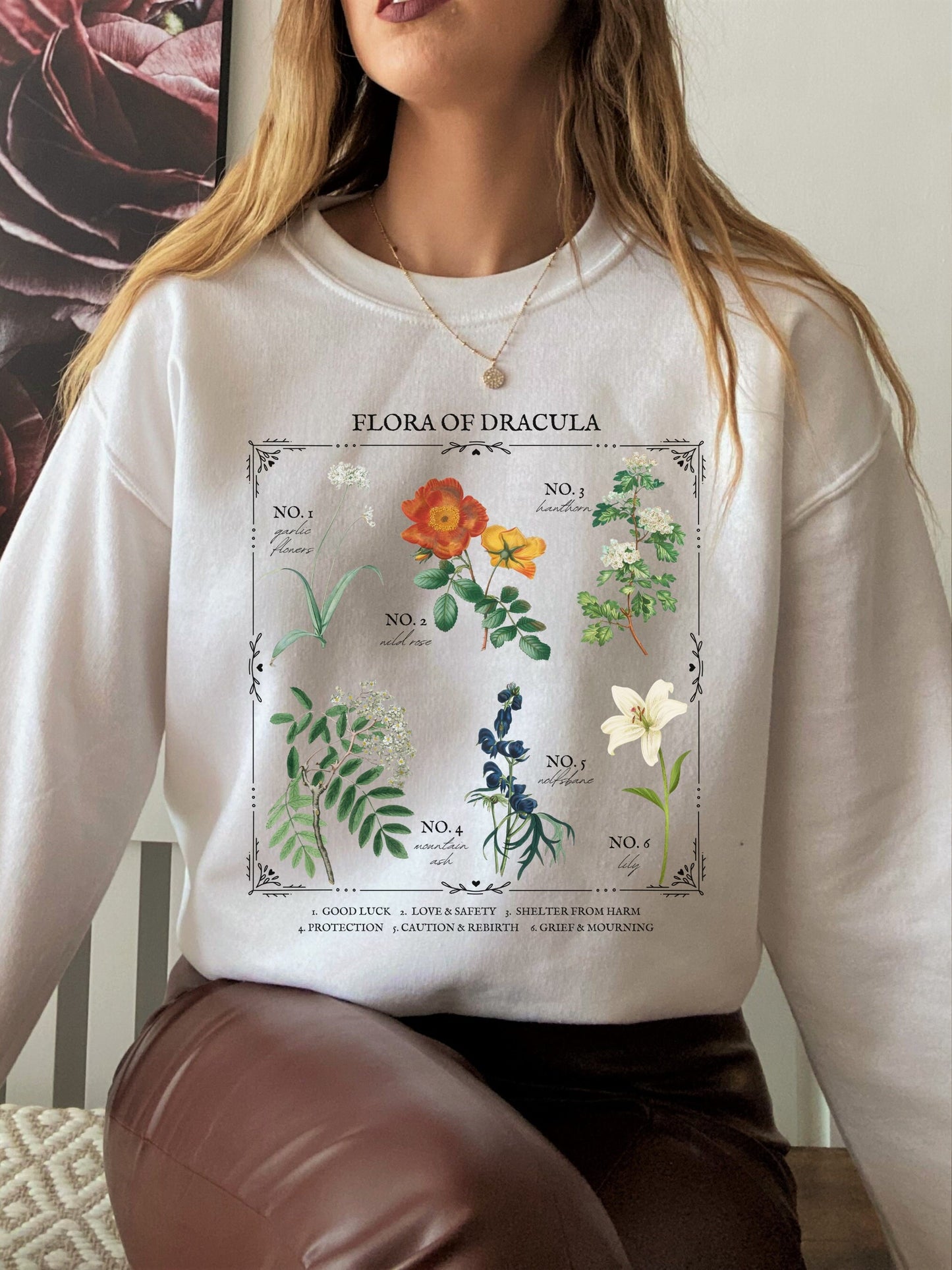 Flora of Dracula Literary Flower Chart * Herbology Floral Sweatshirt Bookish Bookworm Gift Bram Stoker Poet Literature Dark Gothic Academia