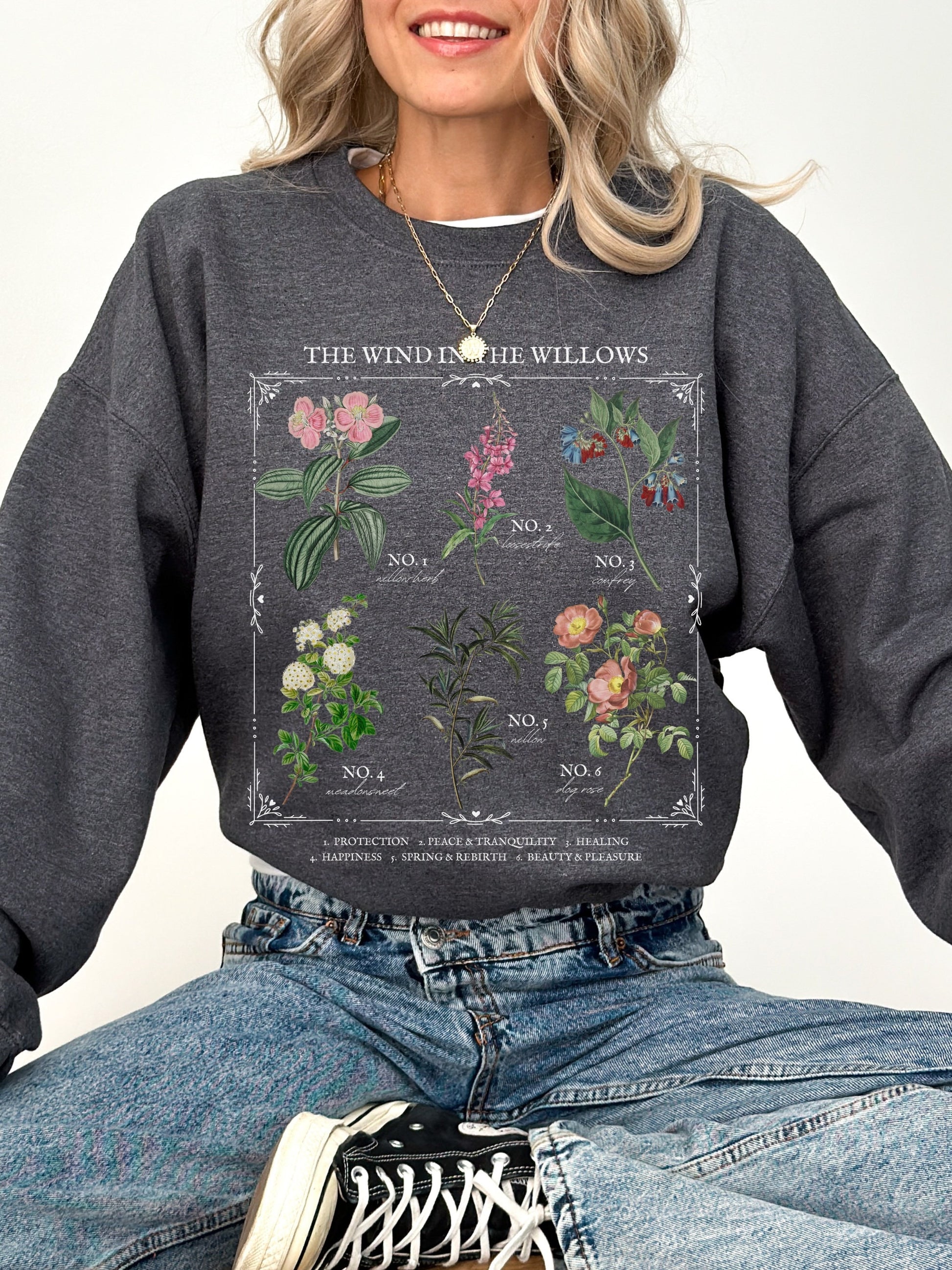 The Wind in the Willows Literary Flower Chart Herbology Floral Sweatshirt Bookish Merch Gift Cottagecore Goblincore Literature Dark Academia