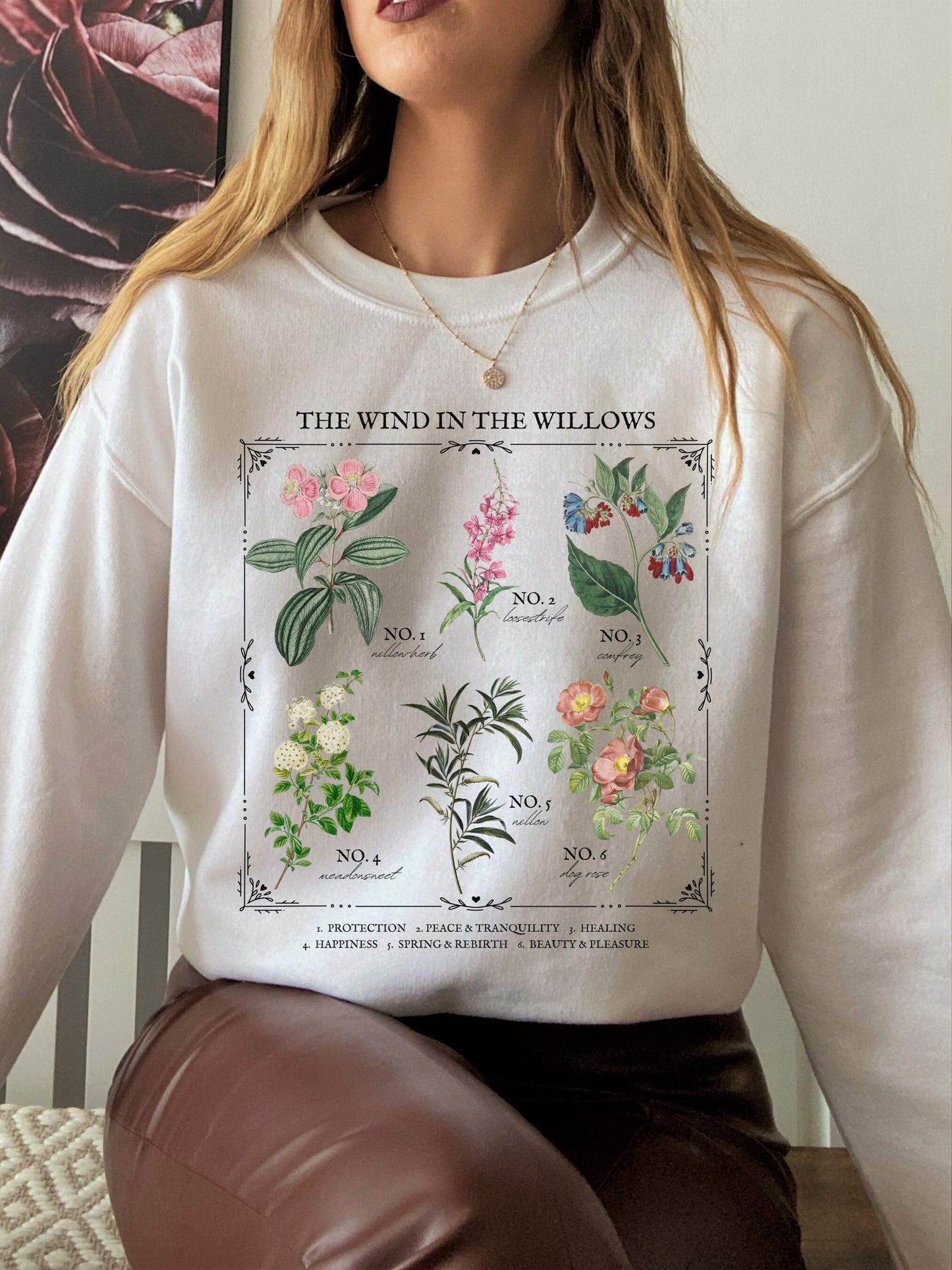 The Wind in the Willows Literary Flower Chart Herbology Floral Sweatshirt Bookish Merch Gift Cottagecore Goblincore Literature Dark Academia