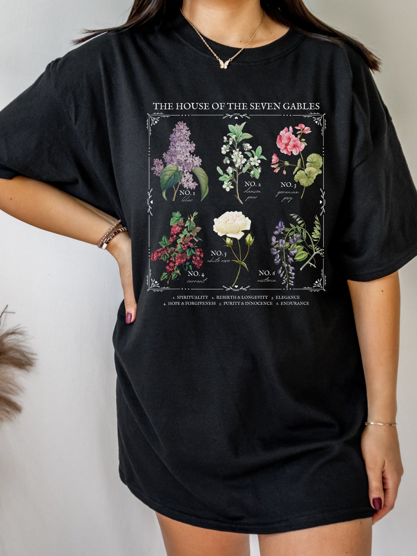 House of the Seven Gables Literary Flower Chart T-shirt