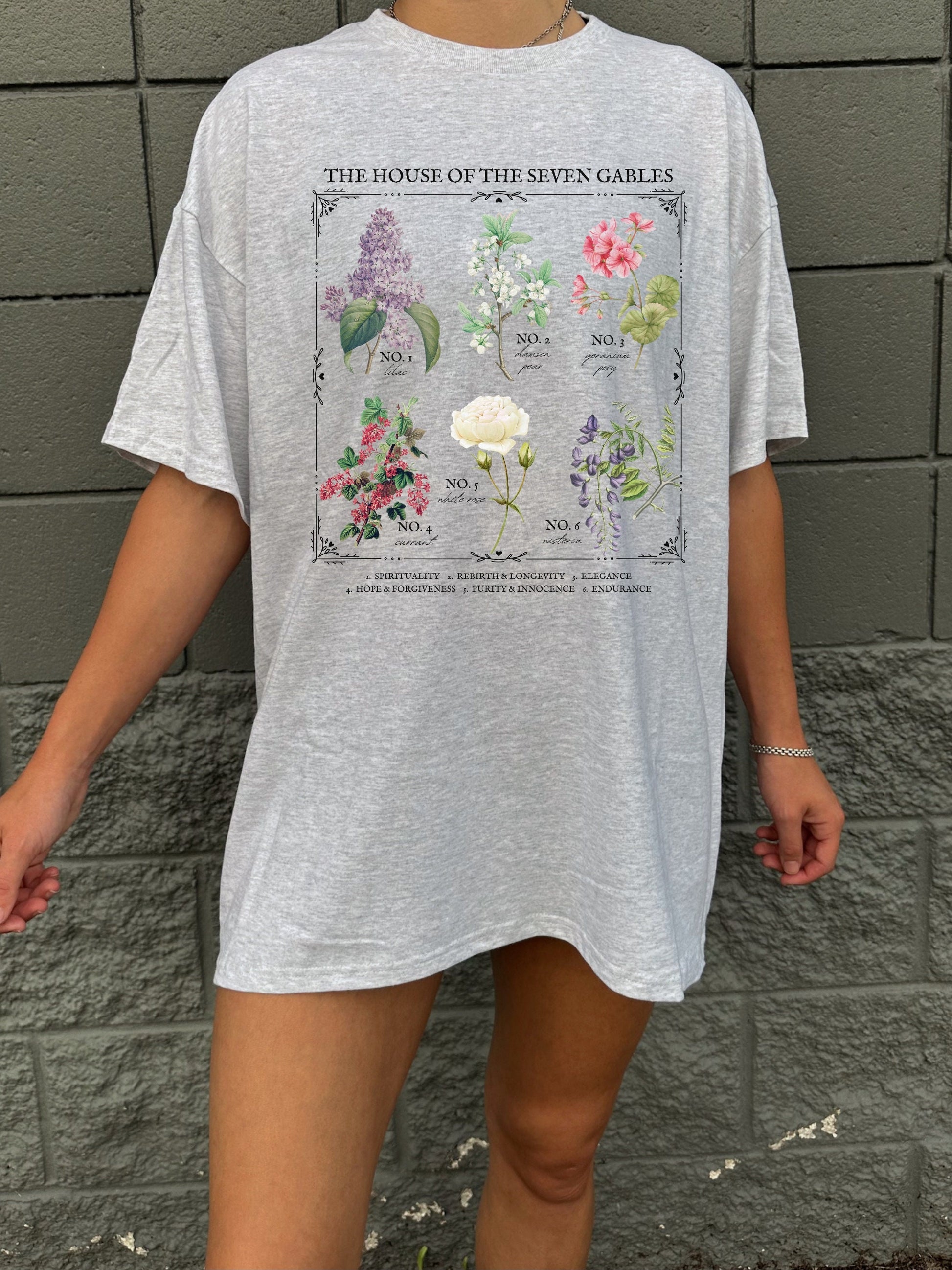 House of the Seven Gables Literary Flower Chart * Herbology Floral Tee Tshirt Salem Witch Bookish Merch Gift Gothic Literature Dark Academia