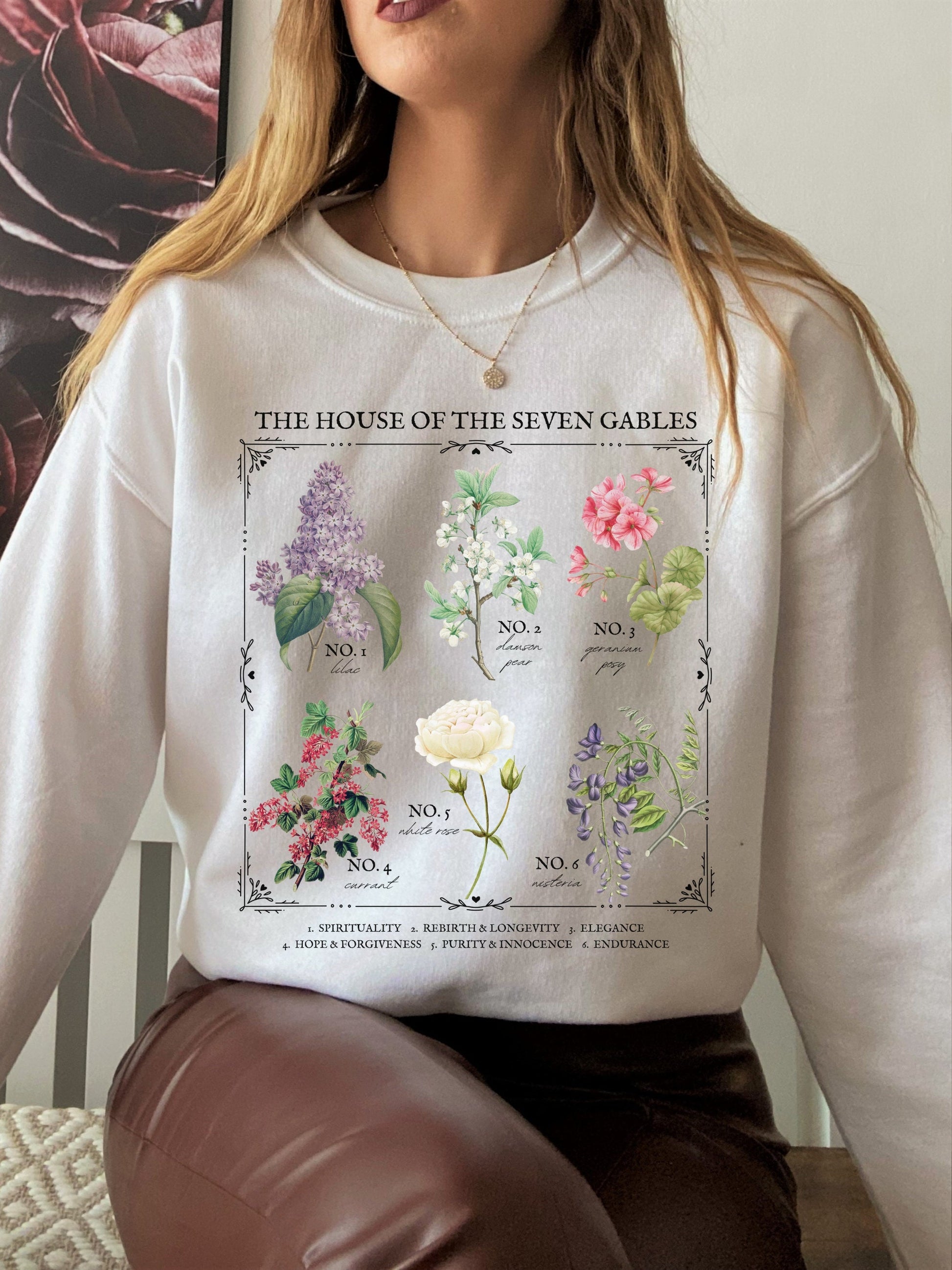 House of the Seven Gables Literary Flower Chart * Herbology Floral Sweatshirt Bookish Merch Bookworm Gift Gothic Literature Dark Academia