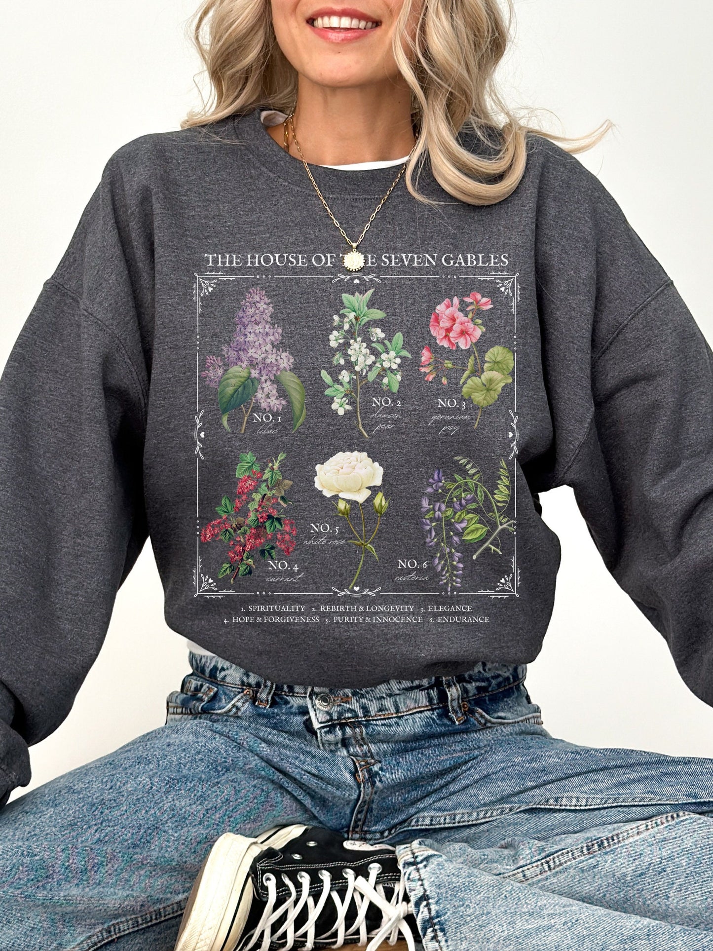 House of the Seven Gables Literary Flower Chart * Herbology Floral Sweatshirt Bookish Merch Bookworm Gift Gothic Literature Dark Academia