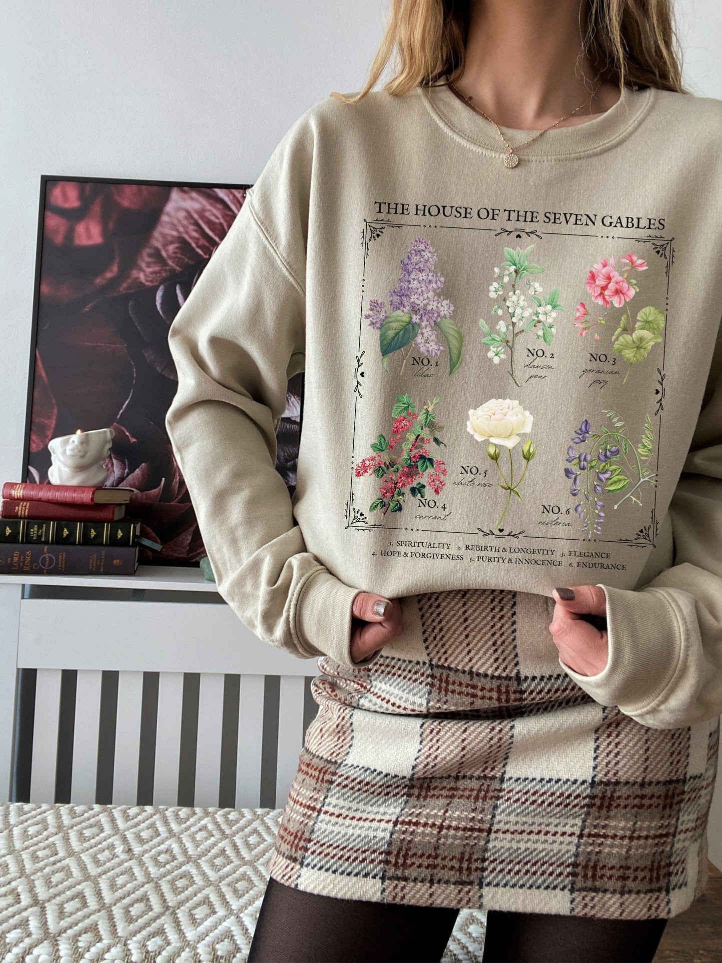 House of the Seven Gables Literary Flower Chart * Herbology Floral Sweatshirt Bookish Merch Bookworm Gift Gothic Literature Dark Academia