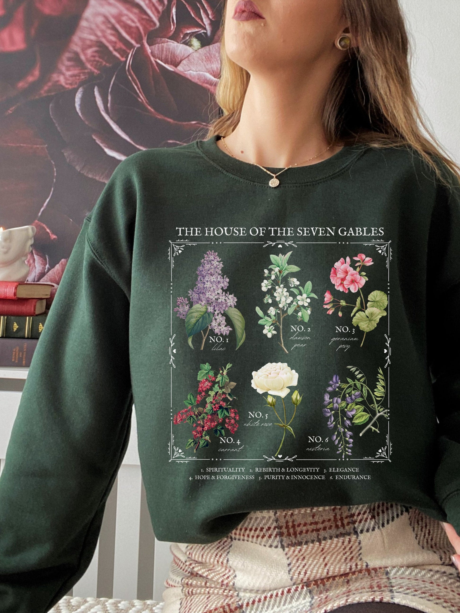 House of the Seven Gables Literary Flower Chart * Herbology Floral Sweatshirt Bookish Merch Bookworm Gift Gothic Literature Dark Academia