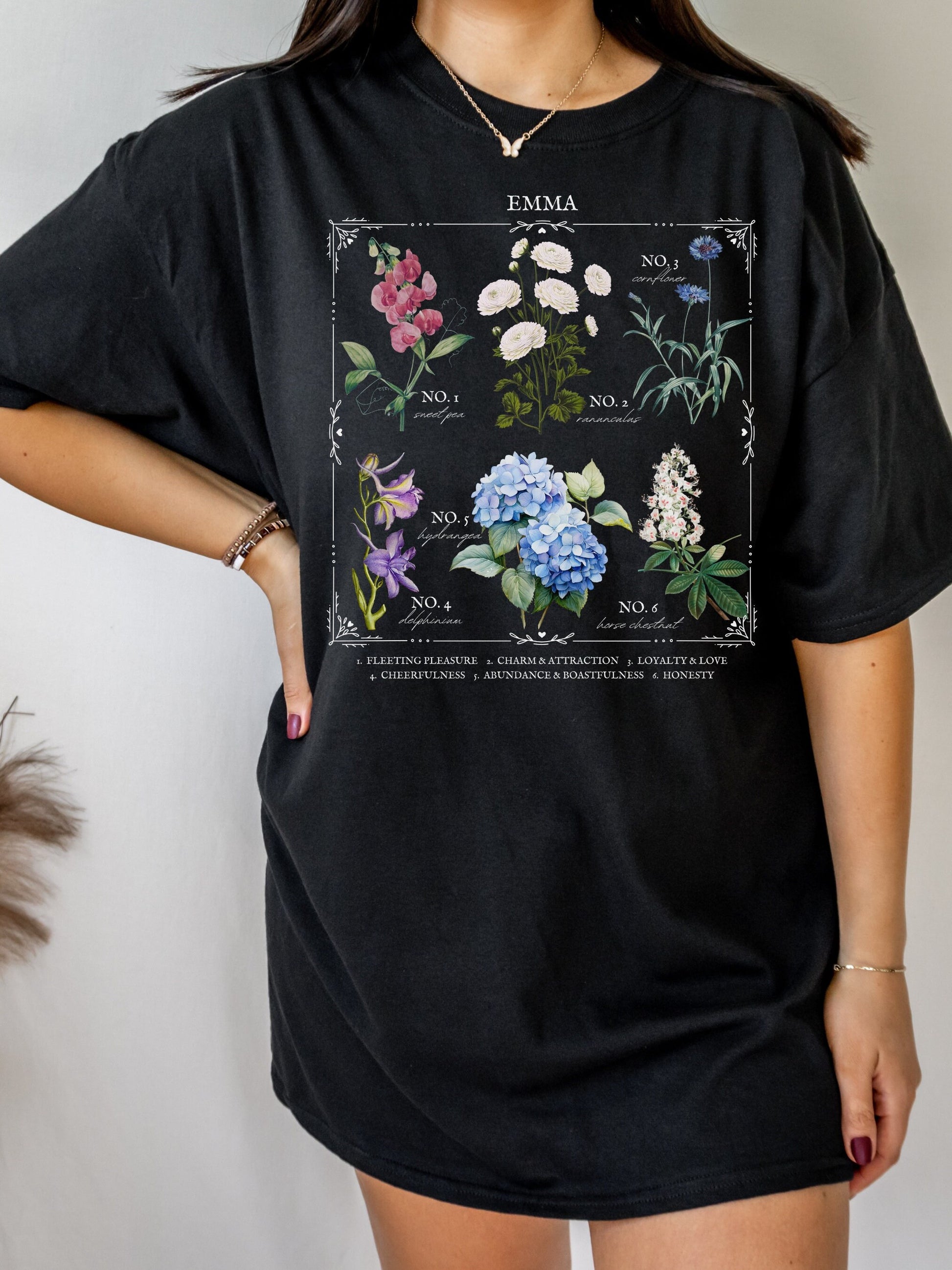 Jane Austen Emma Literary Flower Chart Tee Shirt * Herbology Cottagecore Academia Literature Subtle Bookish Book Fandom Merch Lover Gift