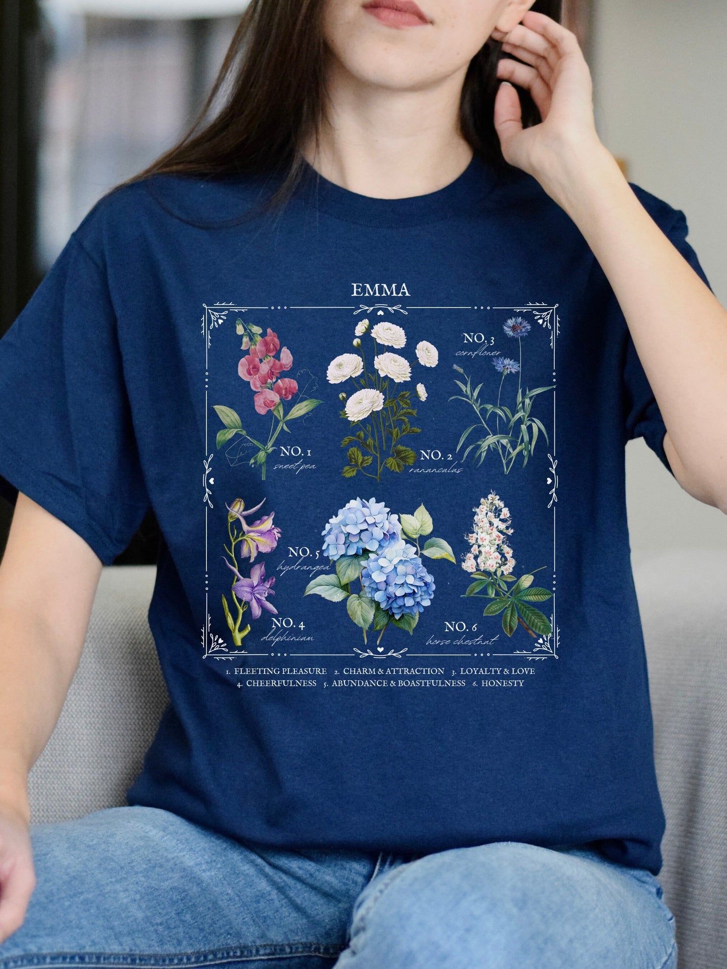 Jane Austen Emma Literary Flower Chart Tee Shirt * Herbology Cottagecore Academia Literature Subtle Bookish Book Fandom Merch Lover Gift