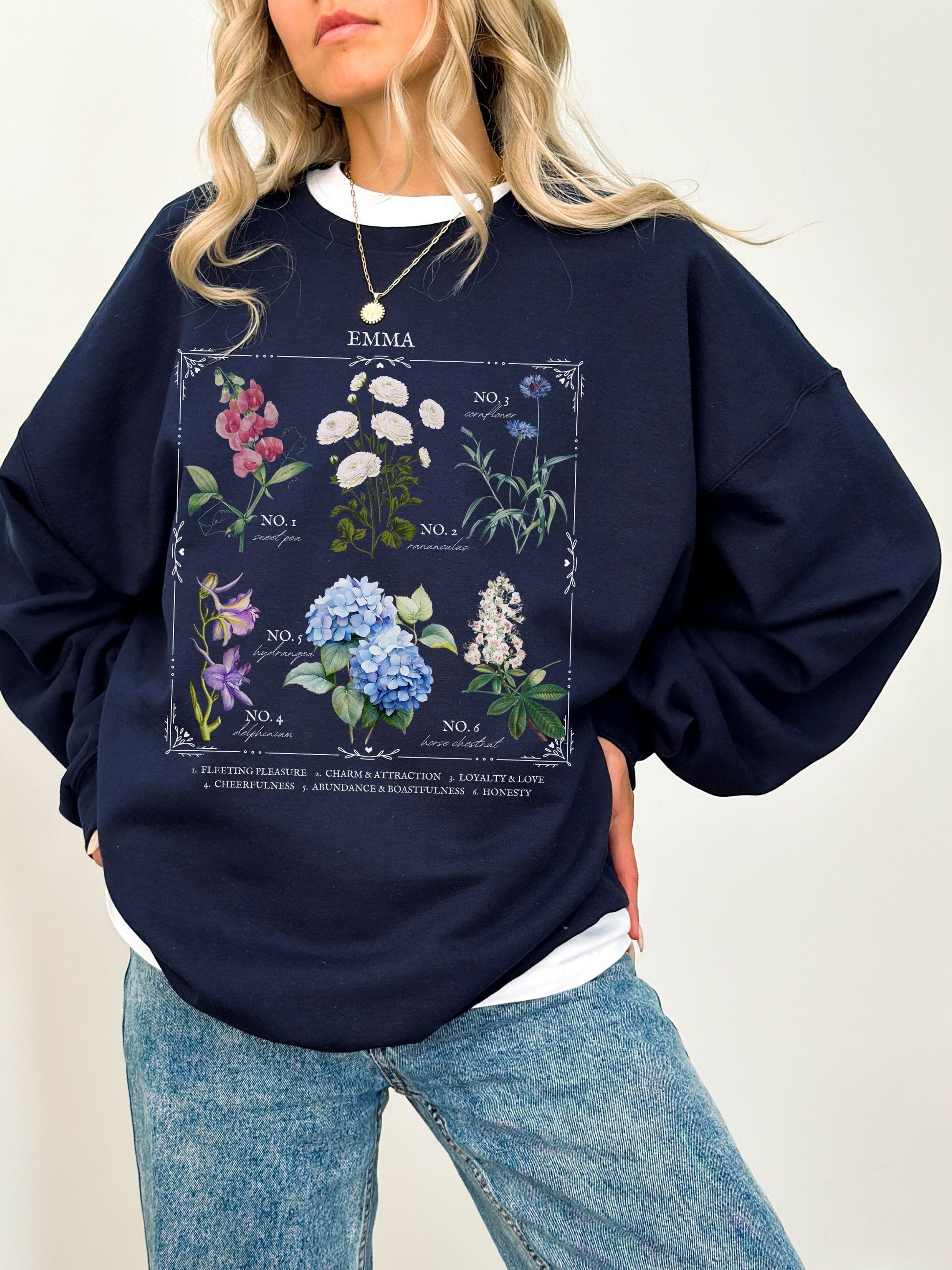 Jane Austen Emma Literary Flower Chart Sweatshirt * Herbology Cottagecore Academia Literature Subtle Bookish Book Fandom Merch Lover Gift