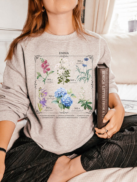 Jane Austen Emma Literary Flower Chart Sweatshirt
