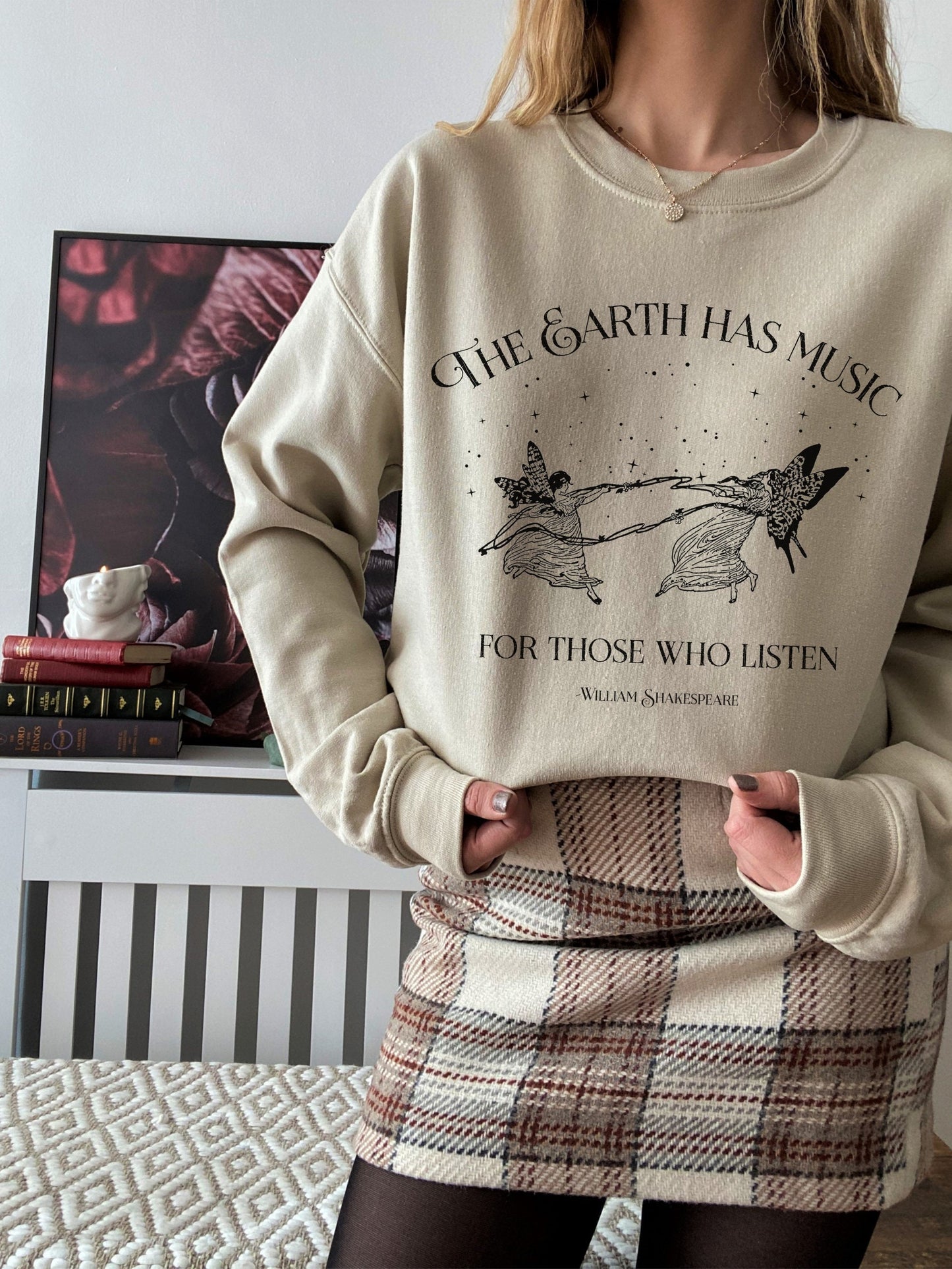 Shakespeare Quote Sweatshirt * The Earth has music * Subtle Bookish Merch Reader Bookworm Gift Hoodie * Poet Literature Shirt Dark Academia