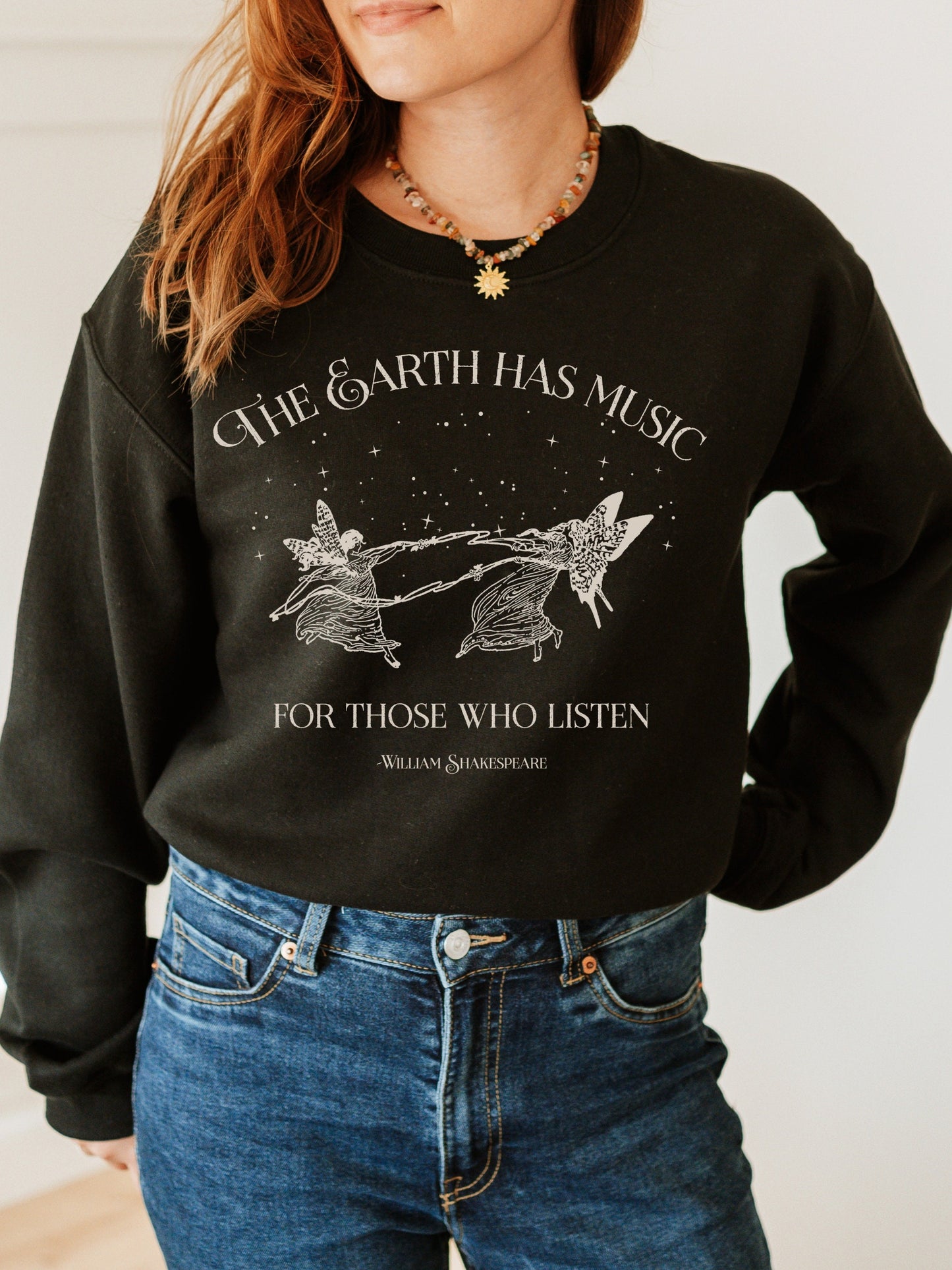 Shakespeare Quote Sweatshirt * The Earth has music * Subtle Bookish Merch Reader Bookworm Gift Hoodie * Poet Literature Shirt Dark Academia