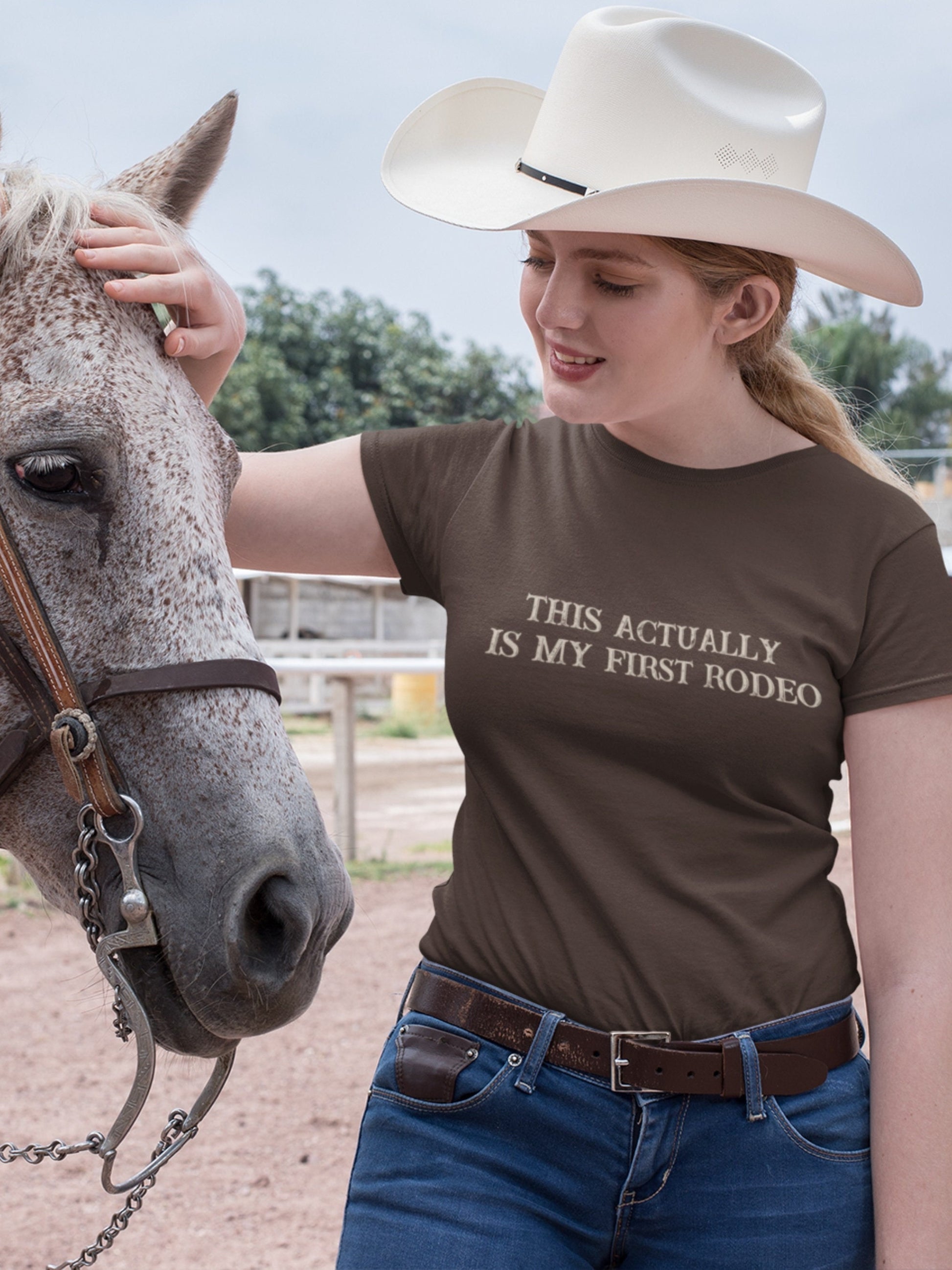 This actually is my first rodeo retro tshirt * funny fathers day dad joke gift * cowboy country western romance era * vintage cowgirl tee