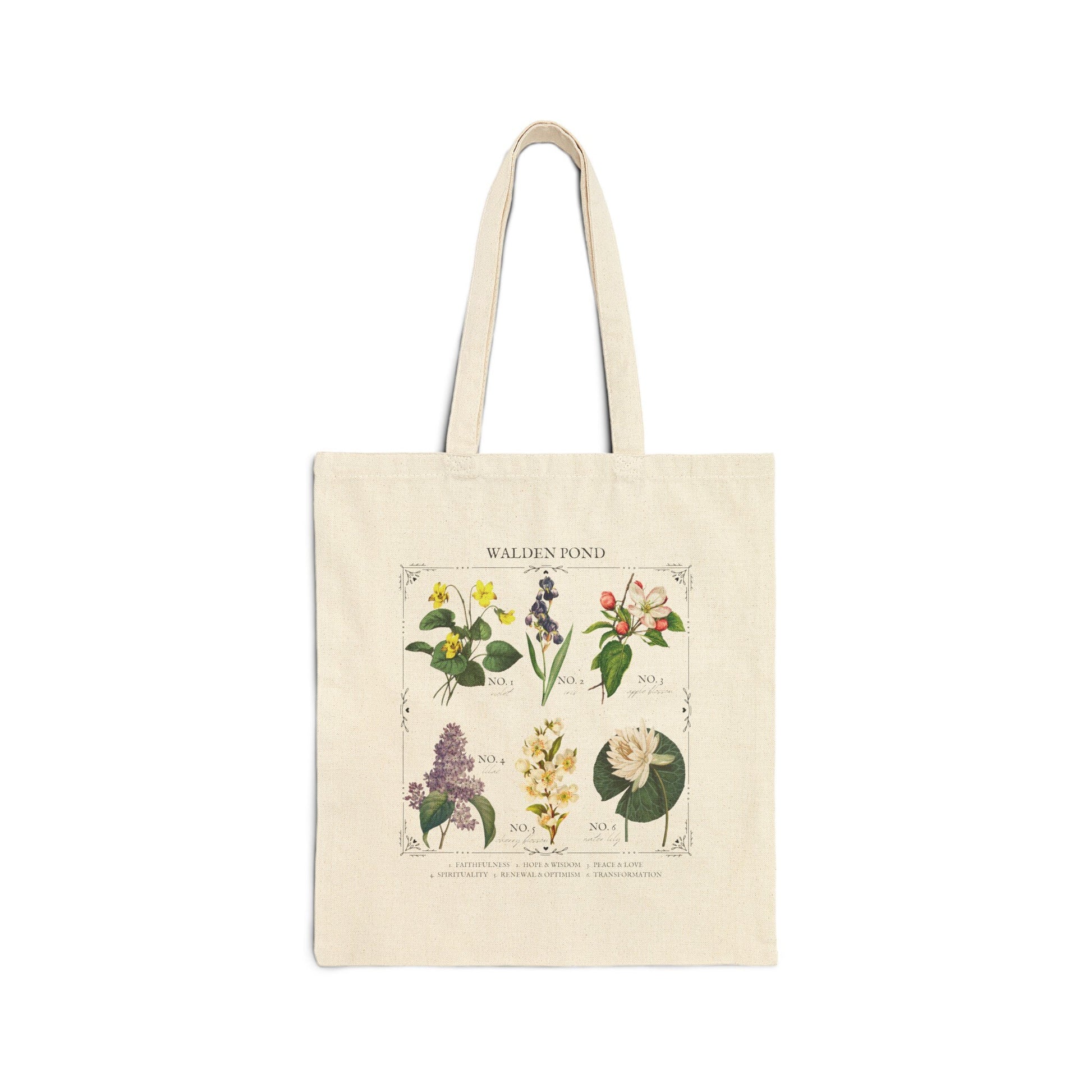 Walden Pond Thoreau Literary Floral Chart * Herbology Wild Flowers Tote Bag * Botanical Language of Flowers Cottagecore Bookish Gift Poet