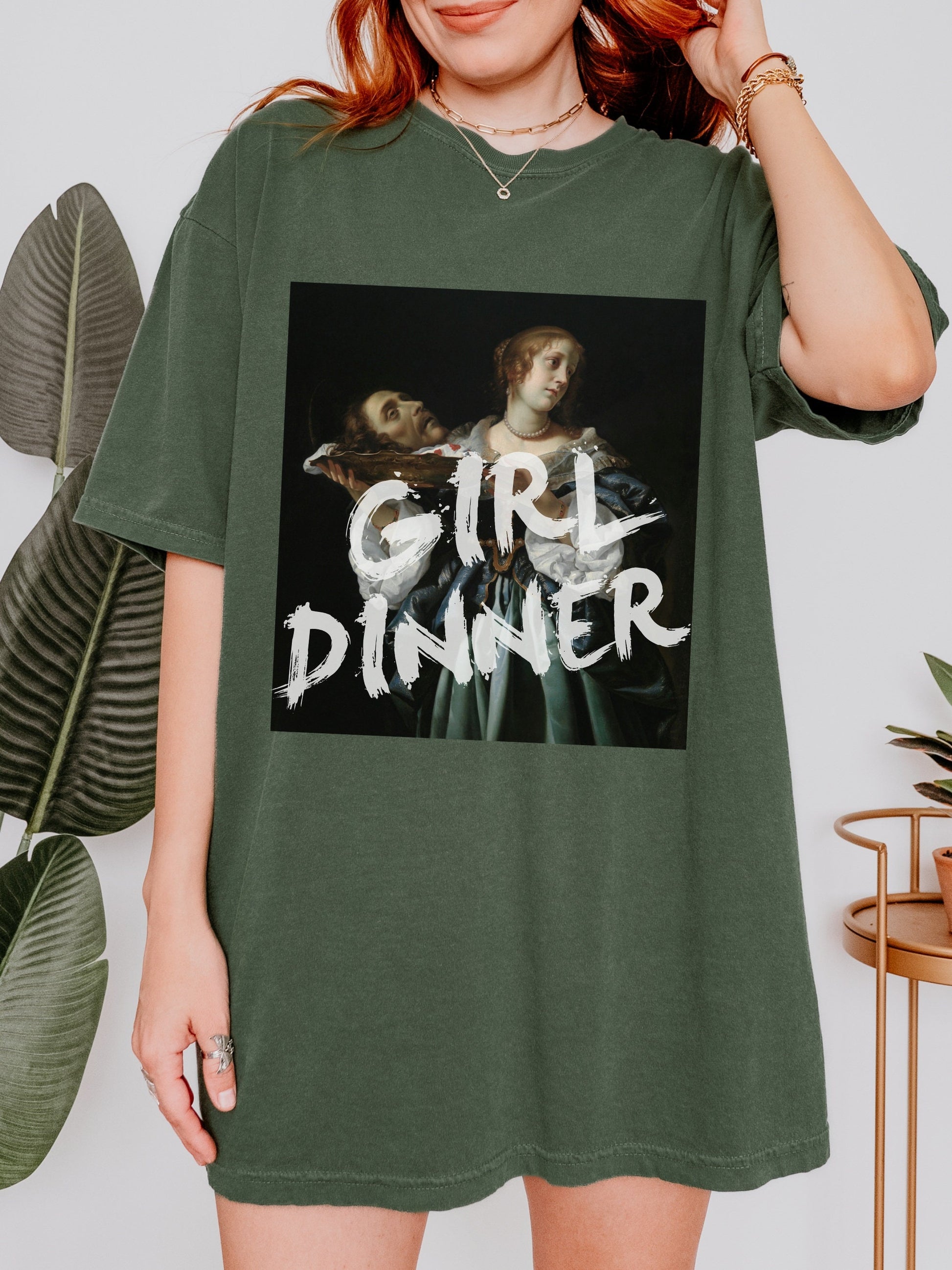 Girl Dinner Altered Art Series * Judith beheading holofernes Comfort Colors Feminist Funny Tee Burn the Patriarchy Girls will be Girls shirt