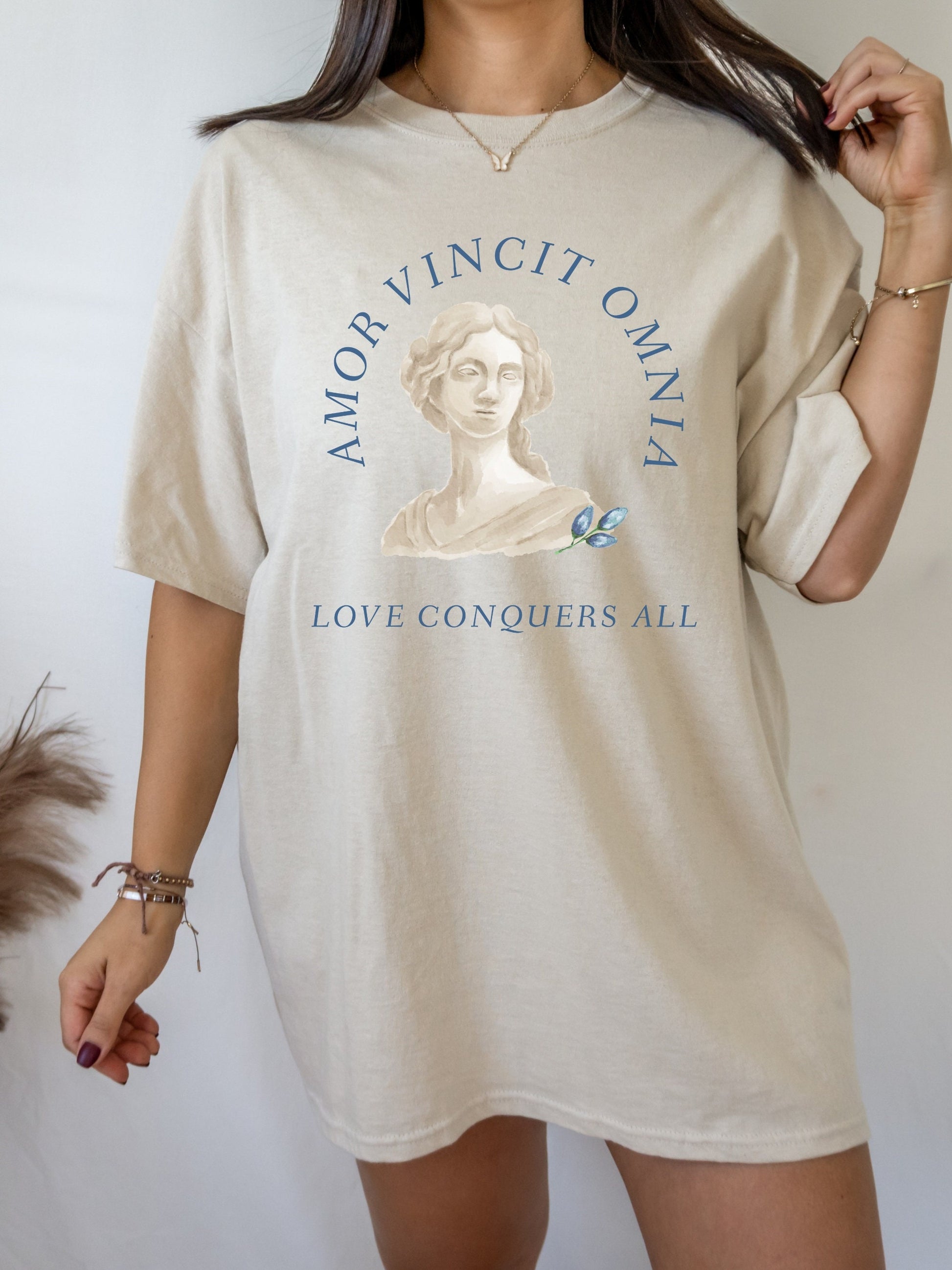 Aphrodite Goddess Greek Mythology Latin Phrase Tee Shirt Amor Vincit Omnia Love Conquers Dark Academia Aesthetic Witchy Wiccan Aesthetic