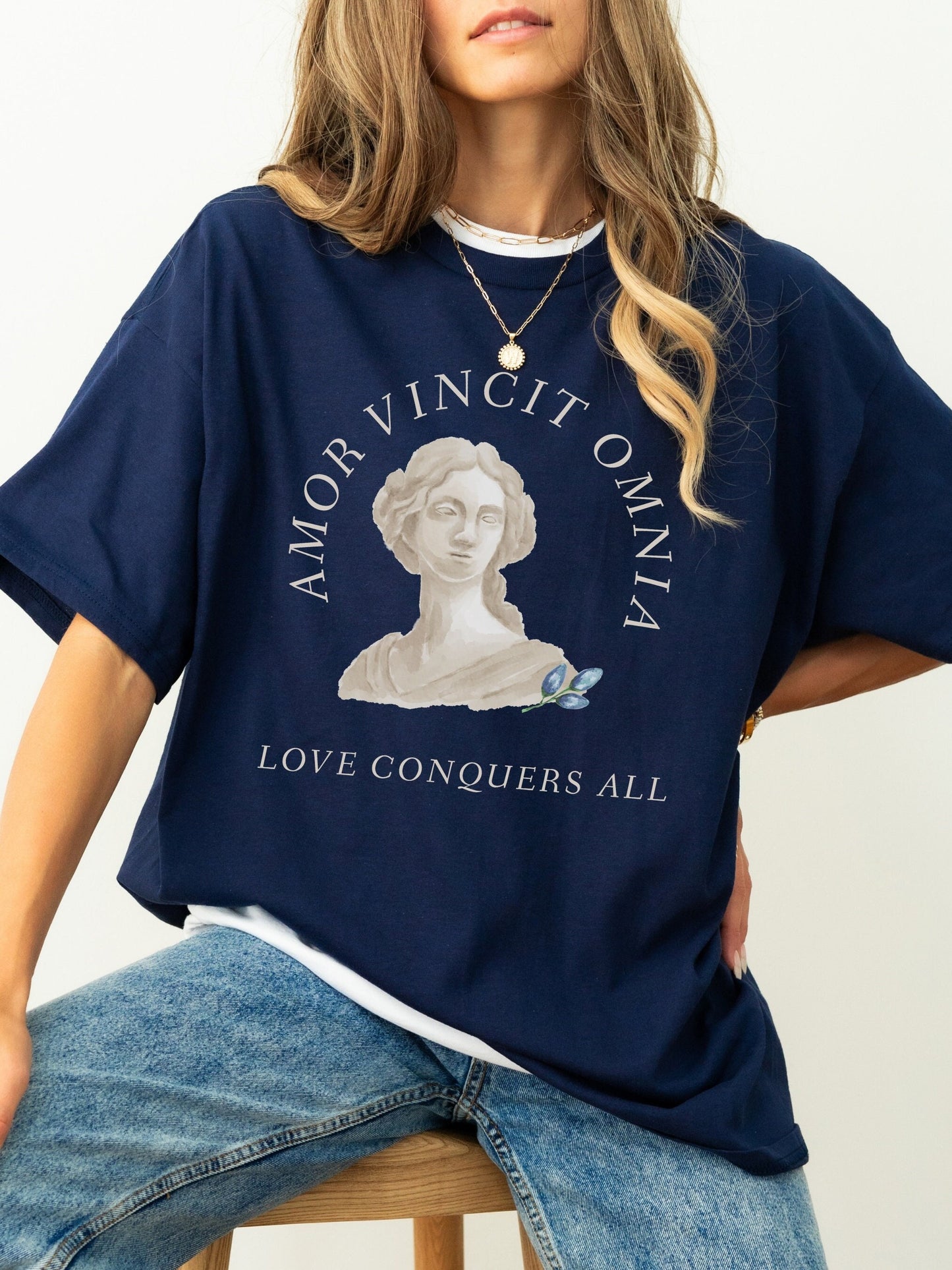 Aphrodite Goddess Greek Mythology Latin Phrase Tee Shirt Amor Vincit Omnia Love Conquers Dark Academia Aesthetic Witchy Wiccan Aesthetic