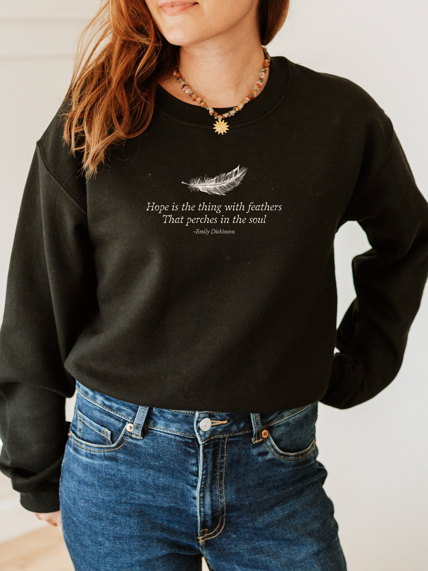 Emily Dickinson Hope is the Thing with Feathers Quote Sweatshirt * grunge fairycore dark academia cottagecore aesthetic subtle bookish merch