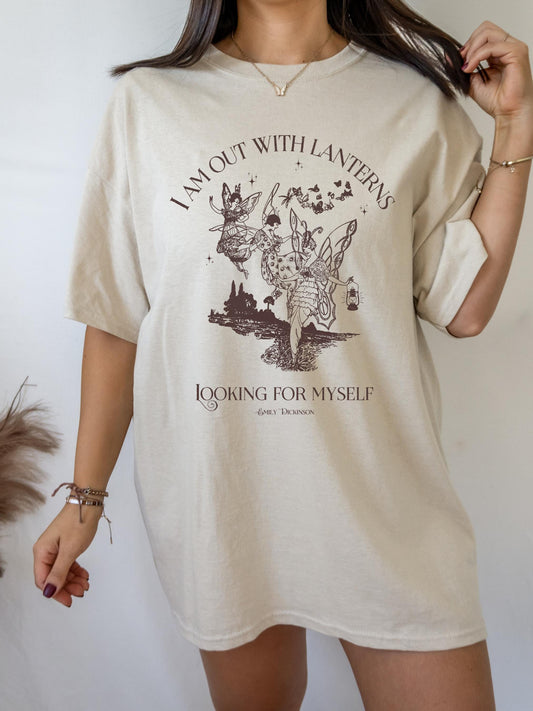 Emily Dickinson I am out with lanterns Tshirt * grunge fairycore dark light academia cottagecore aesthetic tee * subtle bookish merch gift