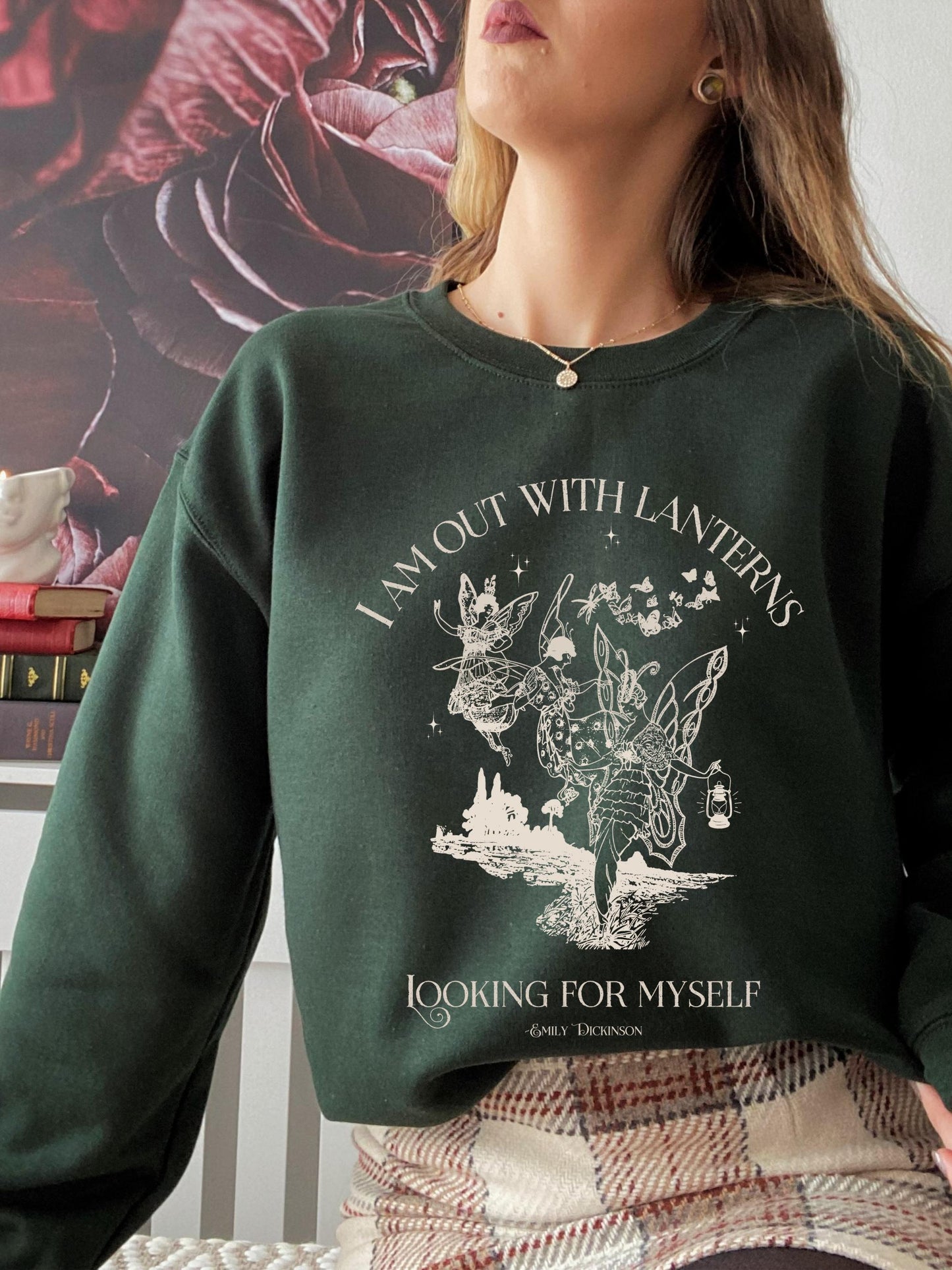 Emily Dickinson I am out with lanterns Sweatshirt * grunge fairycore dark light academia cottagecore aesthetic * subtle bookish merch gift