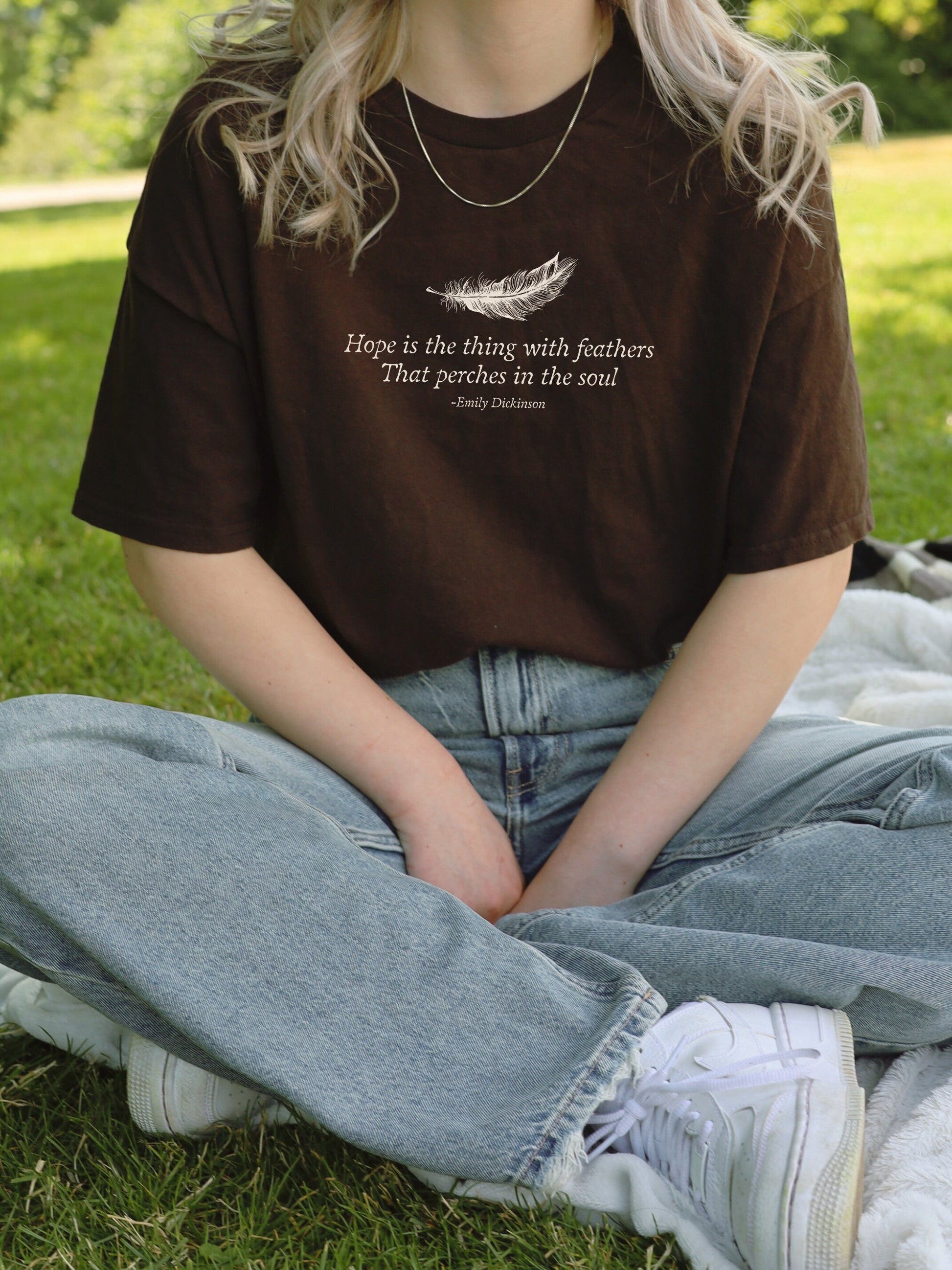 Emily Dickinson Hope is the Thing with Feathers Quote Tshirt * grunge fairycore dark academia cottagecore aesthetic tee subtle bookish merch