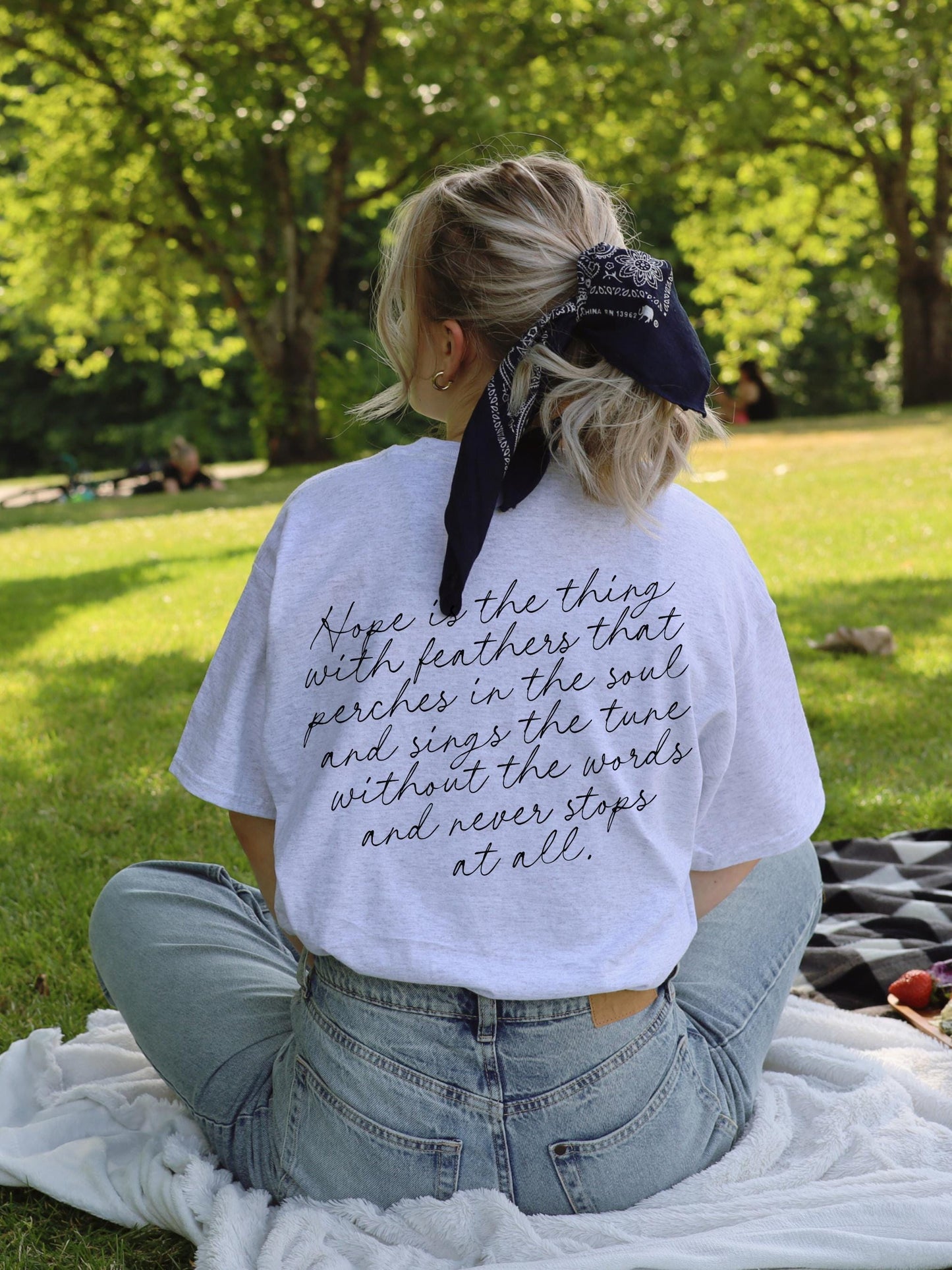 Emily Dickinson Hope is the Thing with Feathers Quote Tshirt * words on back dark academia cottagecore aesthetic tee subtle bookish merch