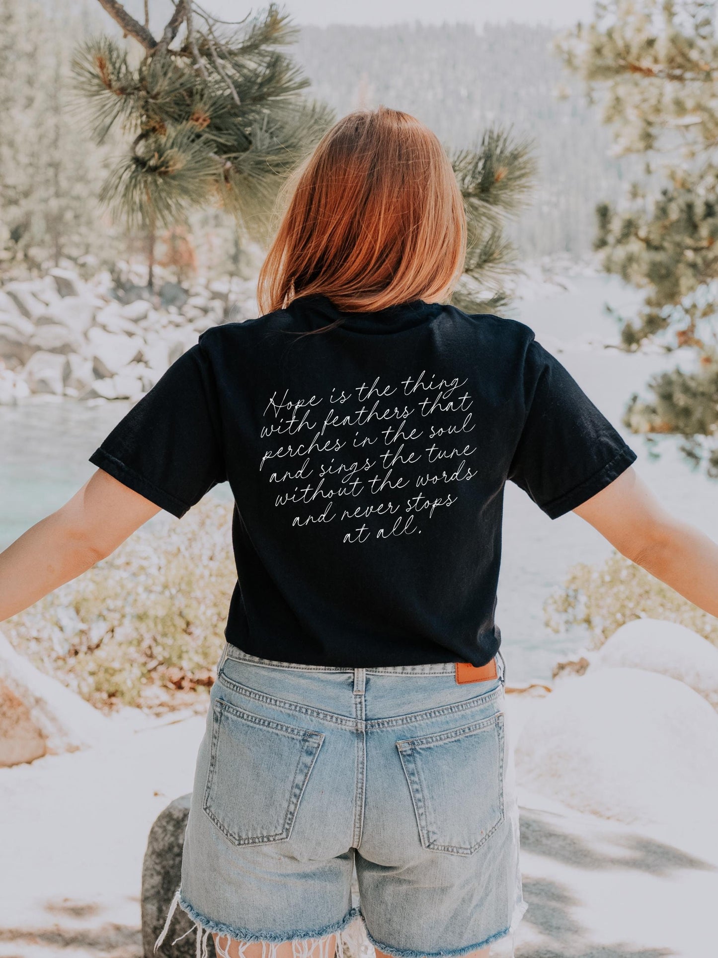 Emily Dickinson Hope is the Thing with Feathers Quote Tshirt * words on back dark academia cottagecore aesthetic tee subtle bookish merch